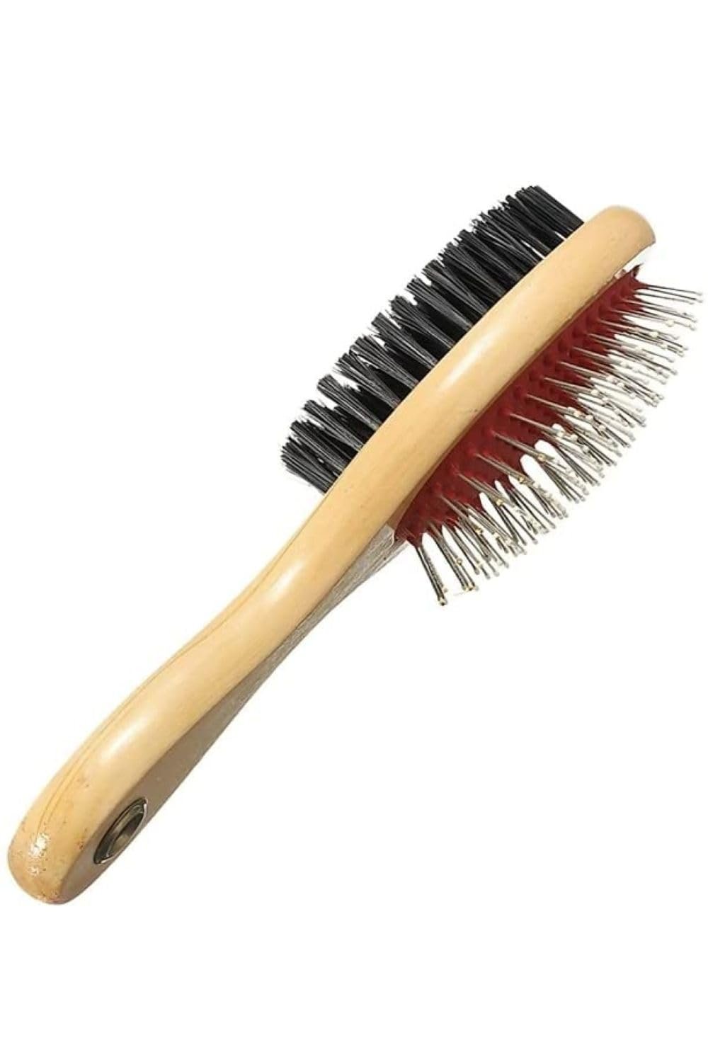 2 in 1 Nylon Bristles & Rounded Pins with Wooden Handle Dog, Cat, Puppy Pet Grooming Brush for Large and Adult Dogs of all br