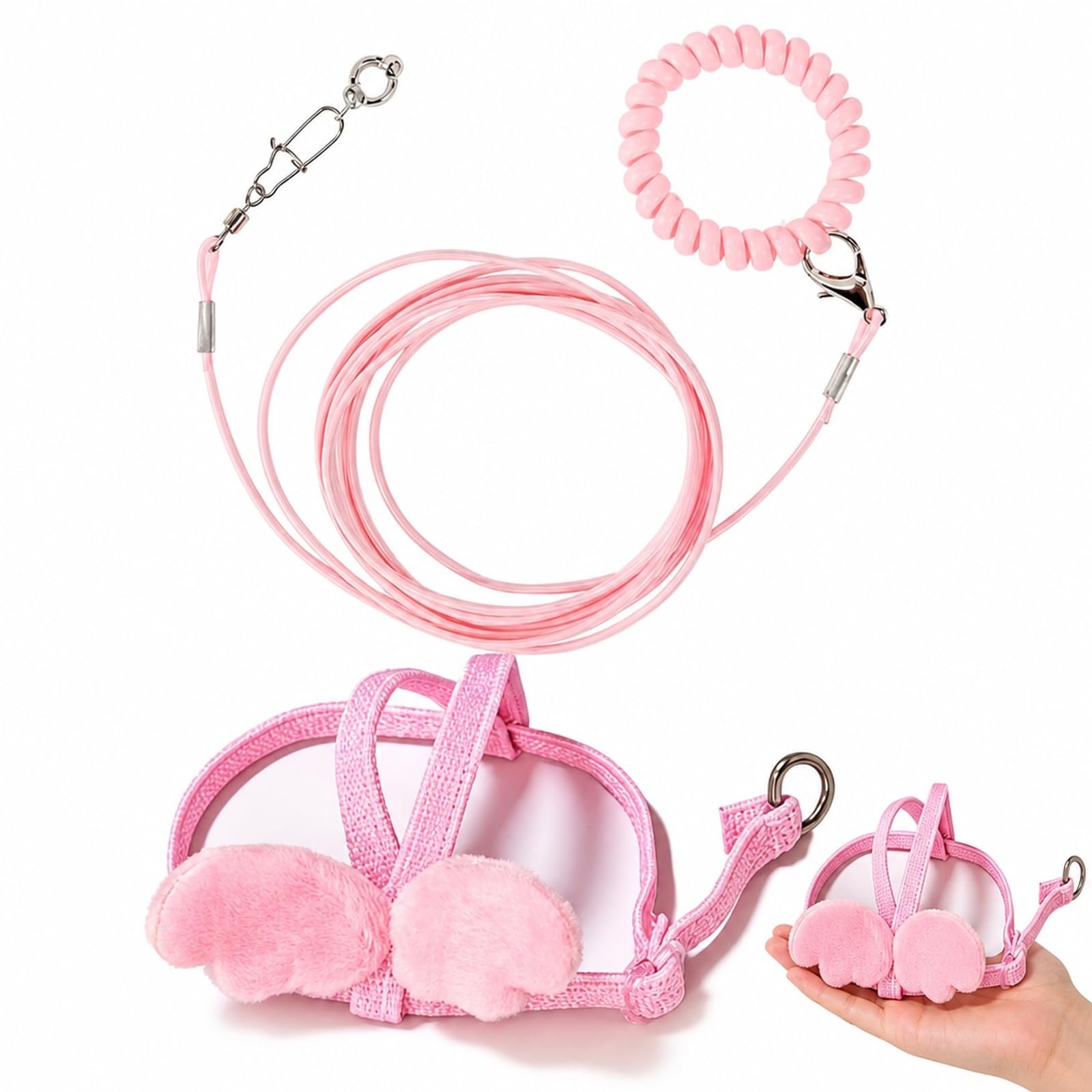 2PCS Bird Harness, Parrot Harness for Outdoor Flight Training, Pink Angel Design for Small Parrots