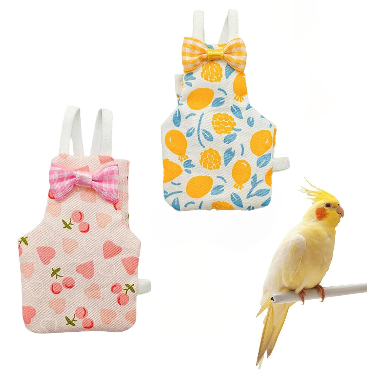 2pcs Birds Diaper for Parrot, Parrot Diaper Set with Banana and Cherry Patterns, Soft Fabric for Indoor Birds, Lightweight De