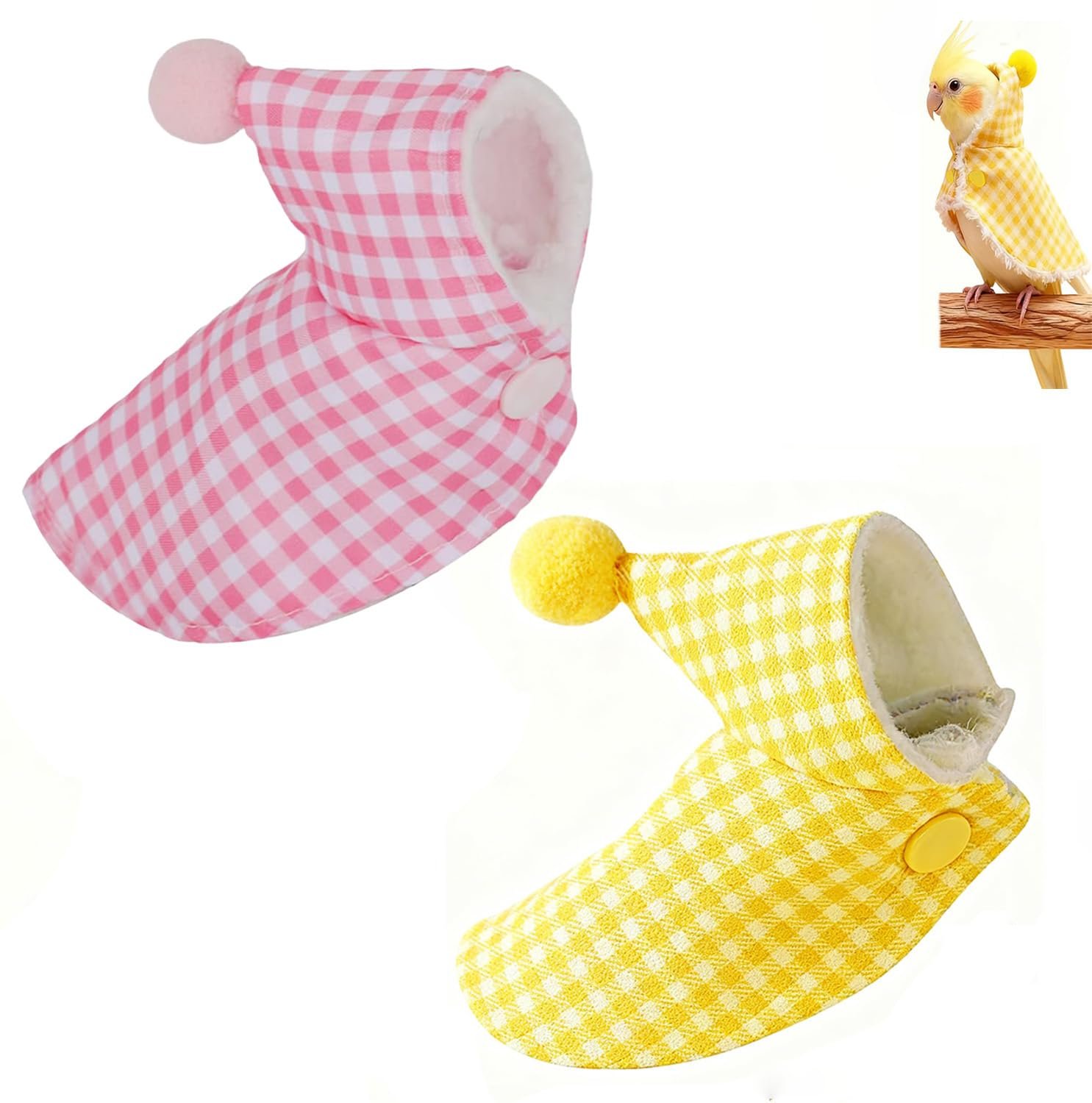 2Pcs Parrot Diaper, Bird Diaper, Clothes for Parrot, Warm Cape with Yellow and Pink Color for Small and Medium Birds (Yellow+