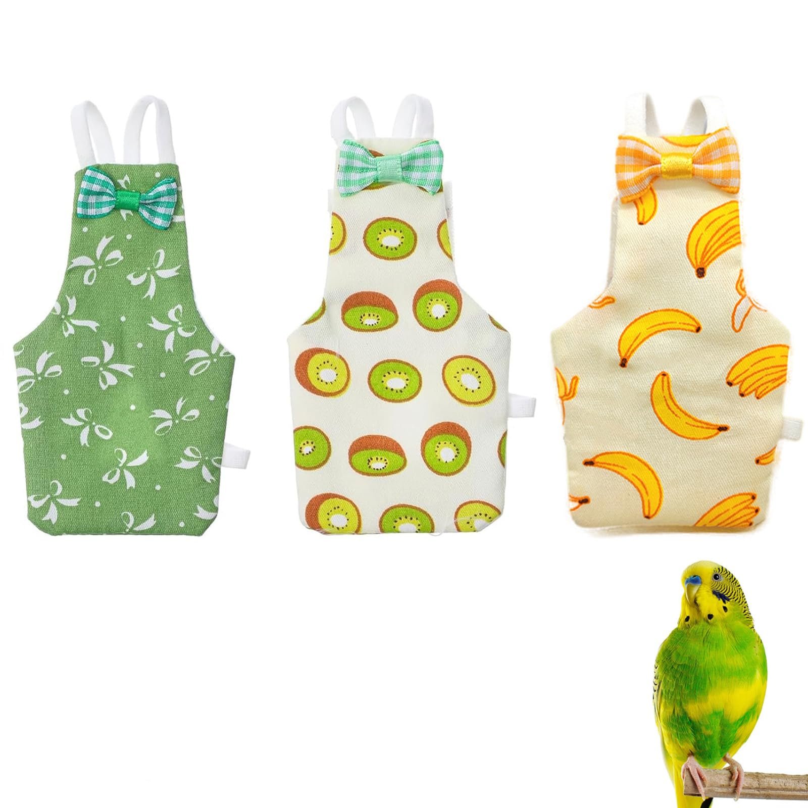 3 Pcs Parrot Diaper, Cute Reusable Washable Bow Watermelon Kiwi Print Bird Diaper for Parrot, Soft Fabric for Comfortable Wea