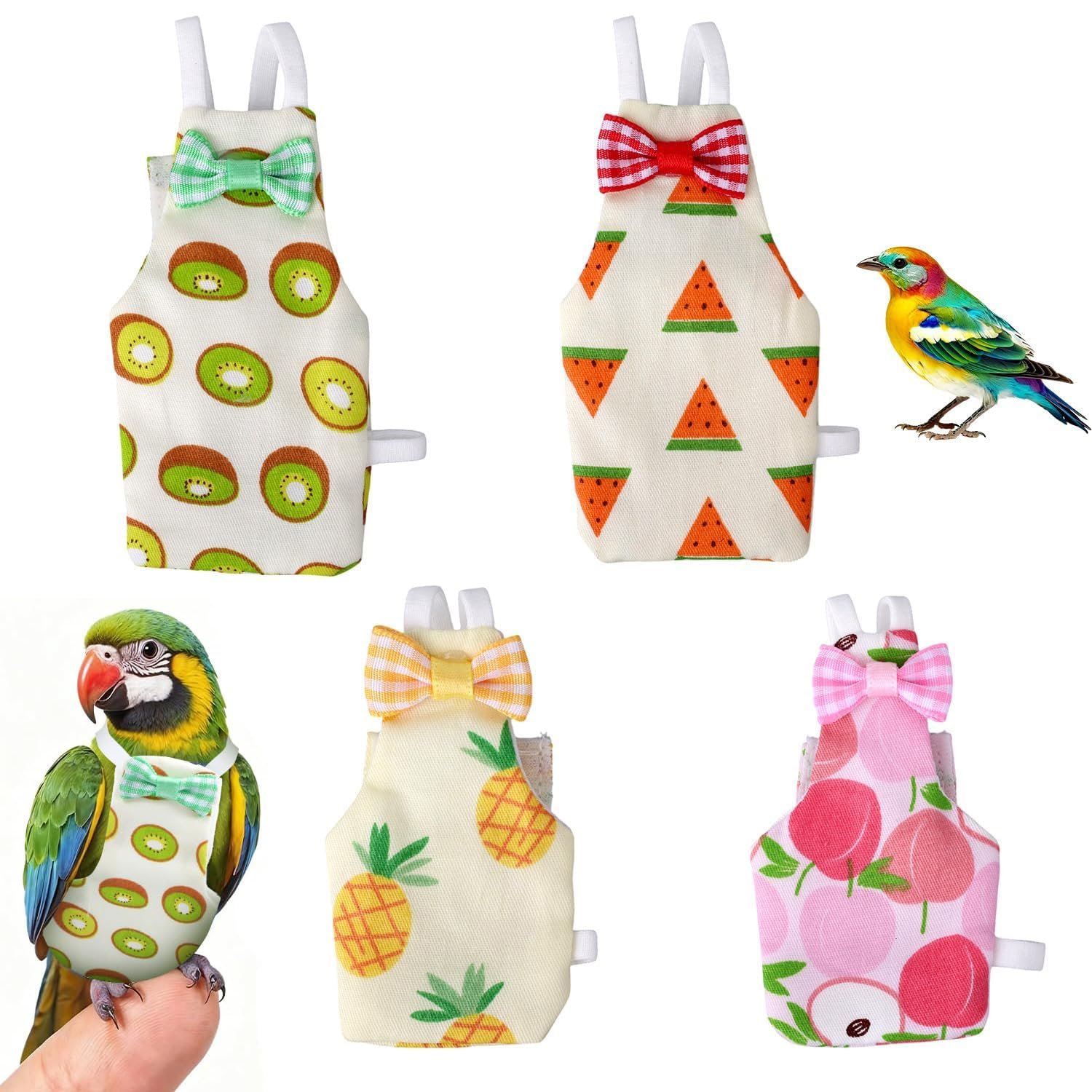 4Pcs Parrot Diaper, Parrot Clothes, Bird Diapers for Small to Medium Birds, Reusable Parrot Costume with Adjustable Straps, S