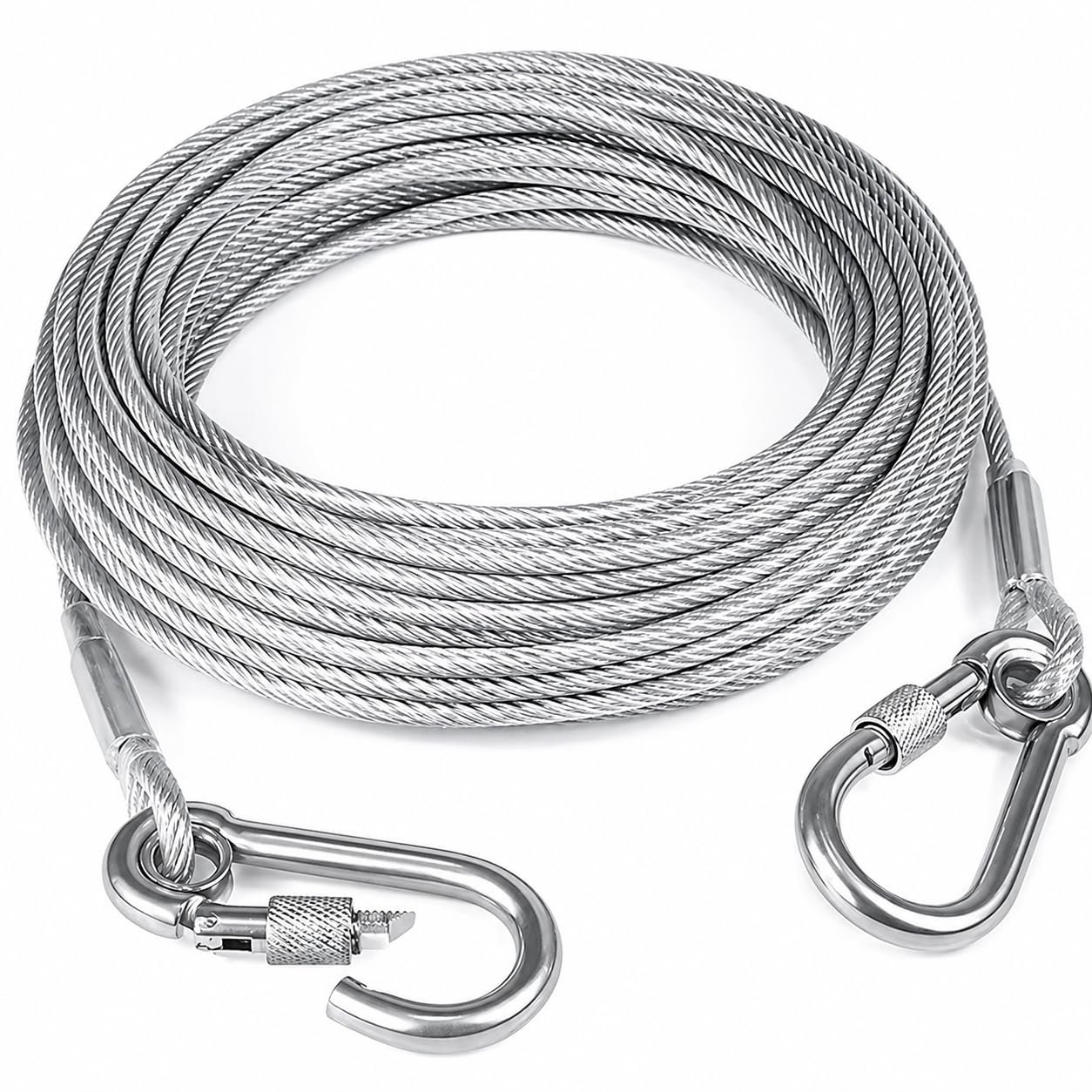 9UP® 1Pc Heavy Duty Stainless Steel Cable for Dogs & Clothes Drying Rope, 5 Meter Strong Wire Leash Line with Hooks, Rust Pro