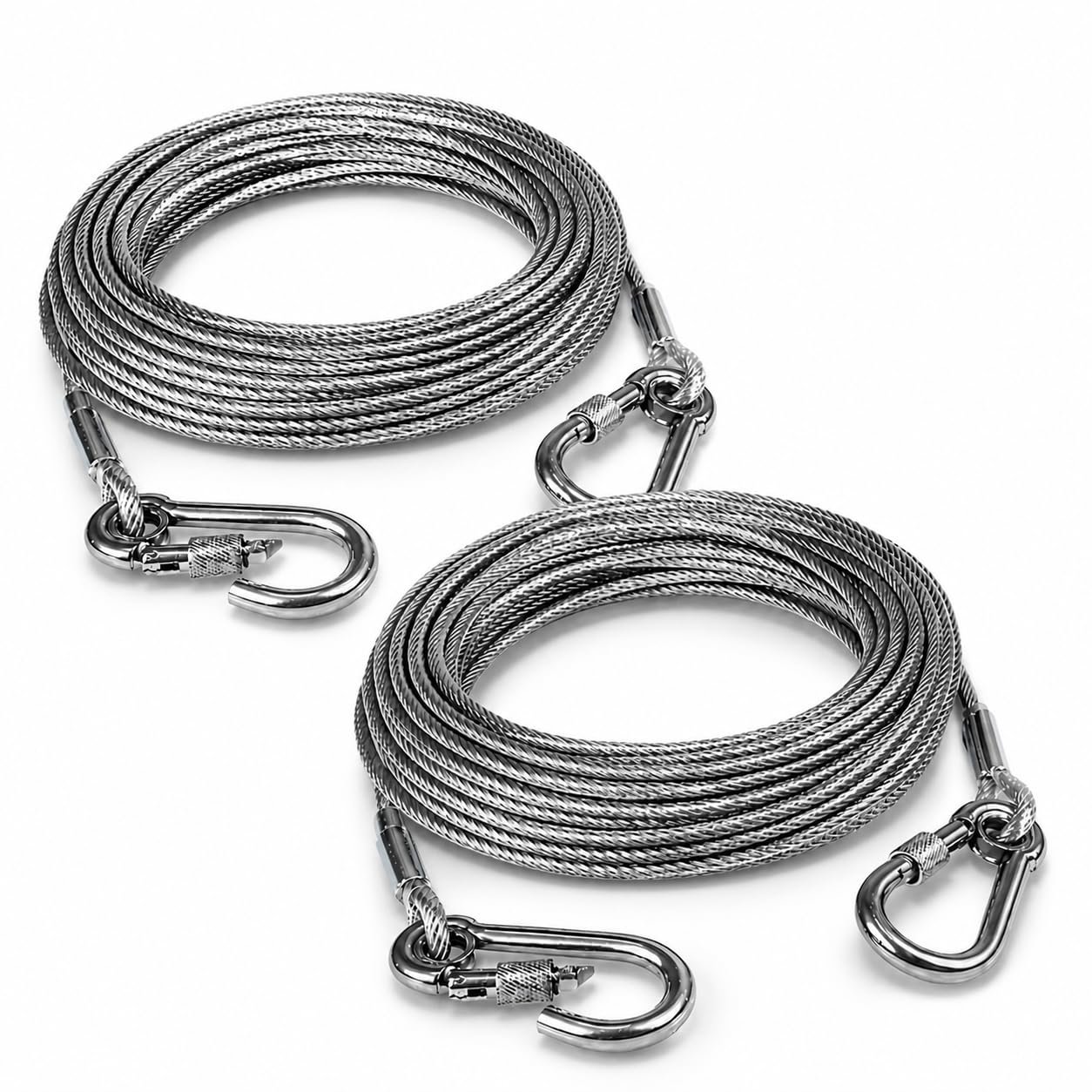 9UP® 2Pcs Heavy Duty Stainless Steel Cable for Dogs & Clothes Drying Rope, 5 Meter Rust Proof Wire Leash Line with Hooks for