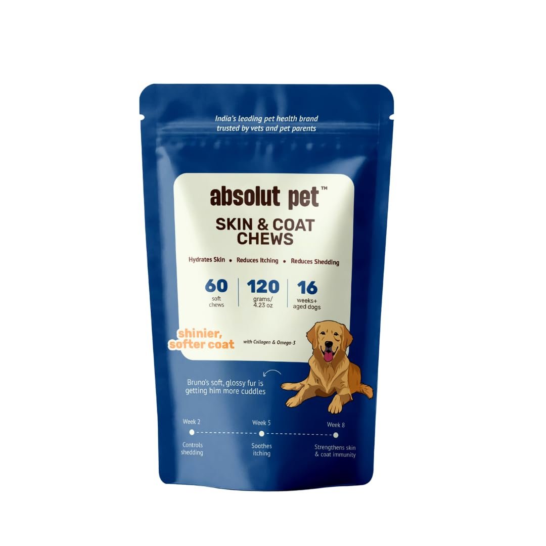 Absolut Pet Skin & Coat Dog Chews, Omega Biotin, Less Shedding | 60 Chews | Omega, collagen & biotin nourish skin, reduce she