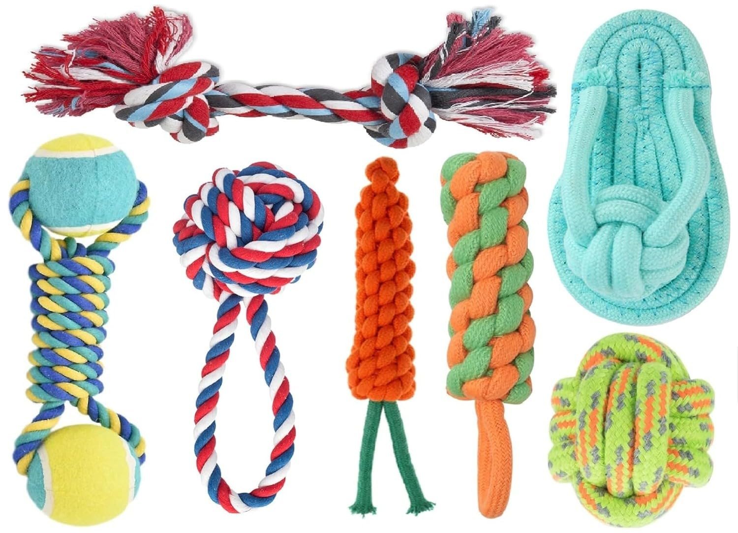 Agirav Dog Rope Toys + Chew Toys, Combo Pack of 7 (Color May Vary)