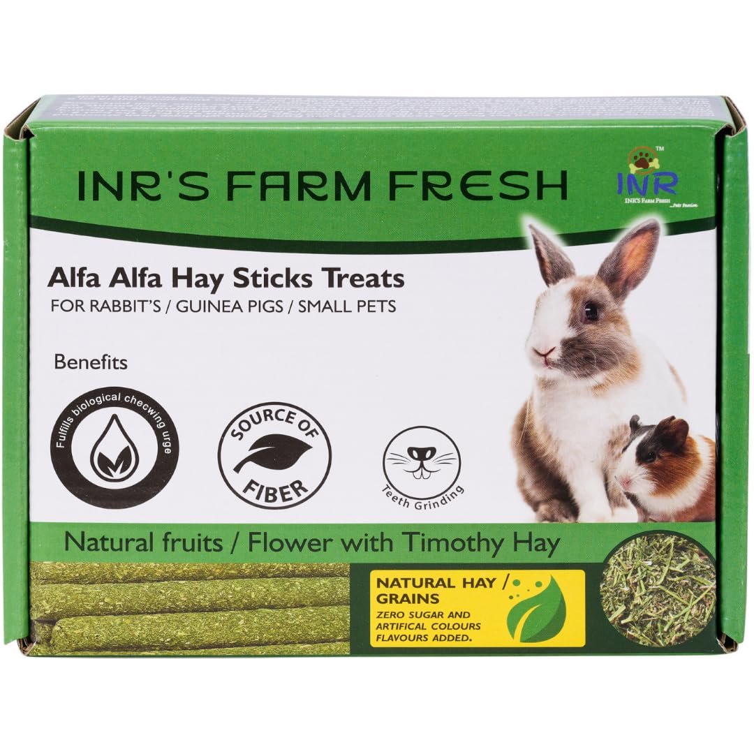 Alfalfa Hay Stick Treats for Rabbits, Guinea Pigs, Hamsters & Small Pets (125g) | Natural High-Fiber Chew Sticks | Healthy Sm