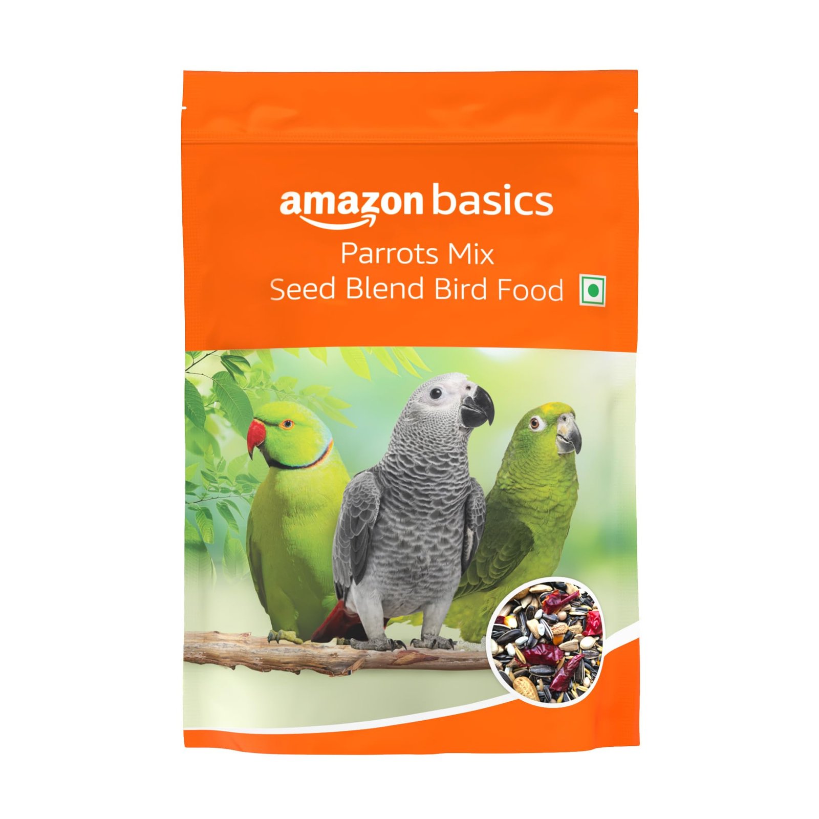 Amazon Basics Mix Seed Bird Food for Parrots, African Grey Parrot, Sun Conure, Macaw, Lovebird & Alexander | Bird Food for Al