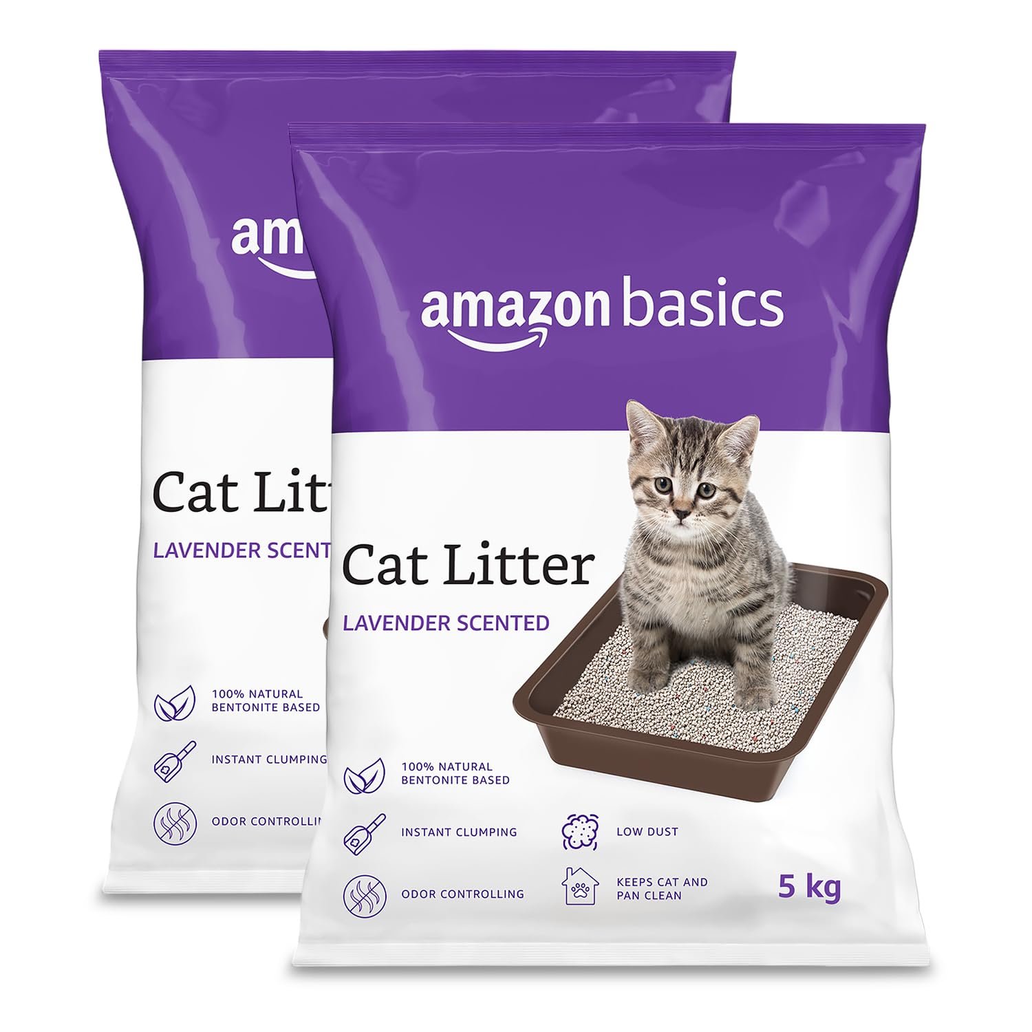 Amazon Basics Scoopable Smart White Bentonite Scented Cat Litter | 10 Kg | 5 Kg X 2 Packs | Organic | Bentonite From Turkey |