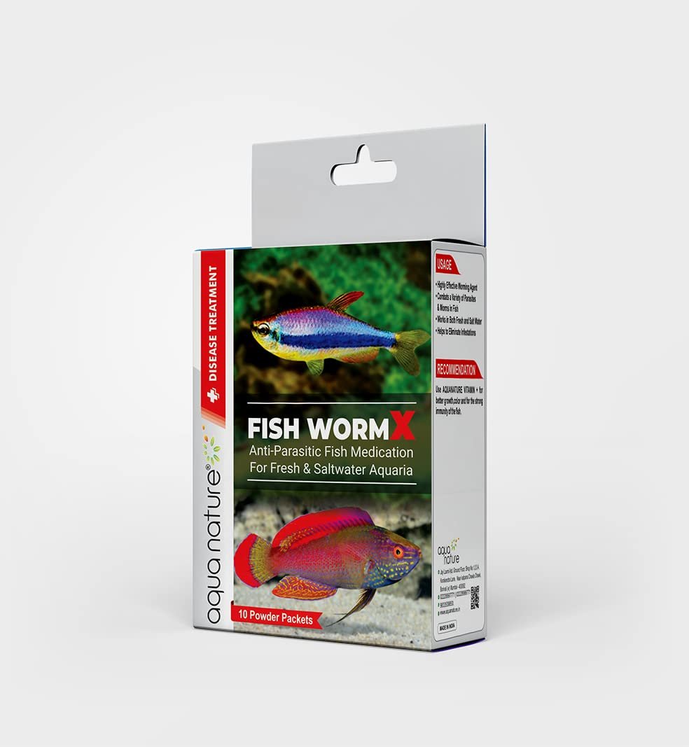 aqua nature Fish Worm X Anti- Parasitic Deworming Fish Medication For Freshwater & Saltwater Aquaria (10 Powder Packs)