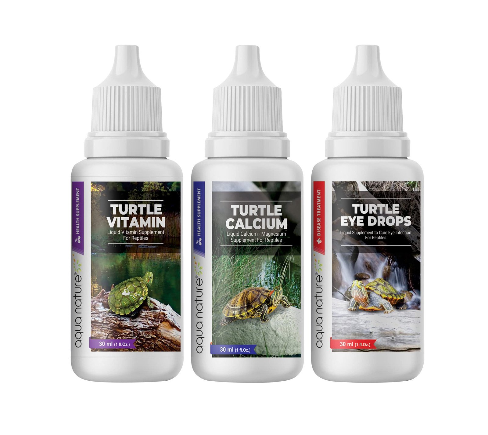 AquaNature® Special Combo Turtle Eye Drops,Turtle Calcium&Turtle Vitamin Drop for Swollen Infected Eye&for Strong Shell&Provi