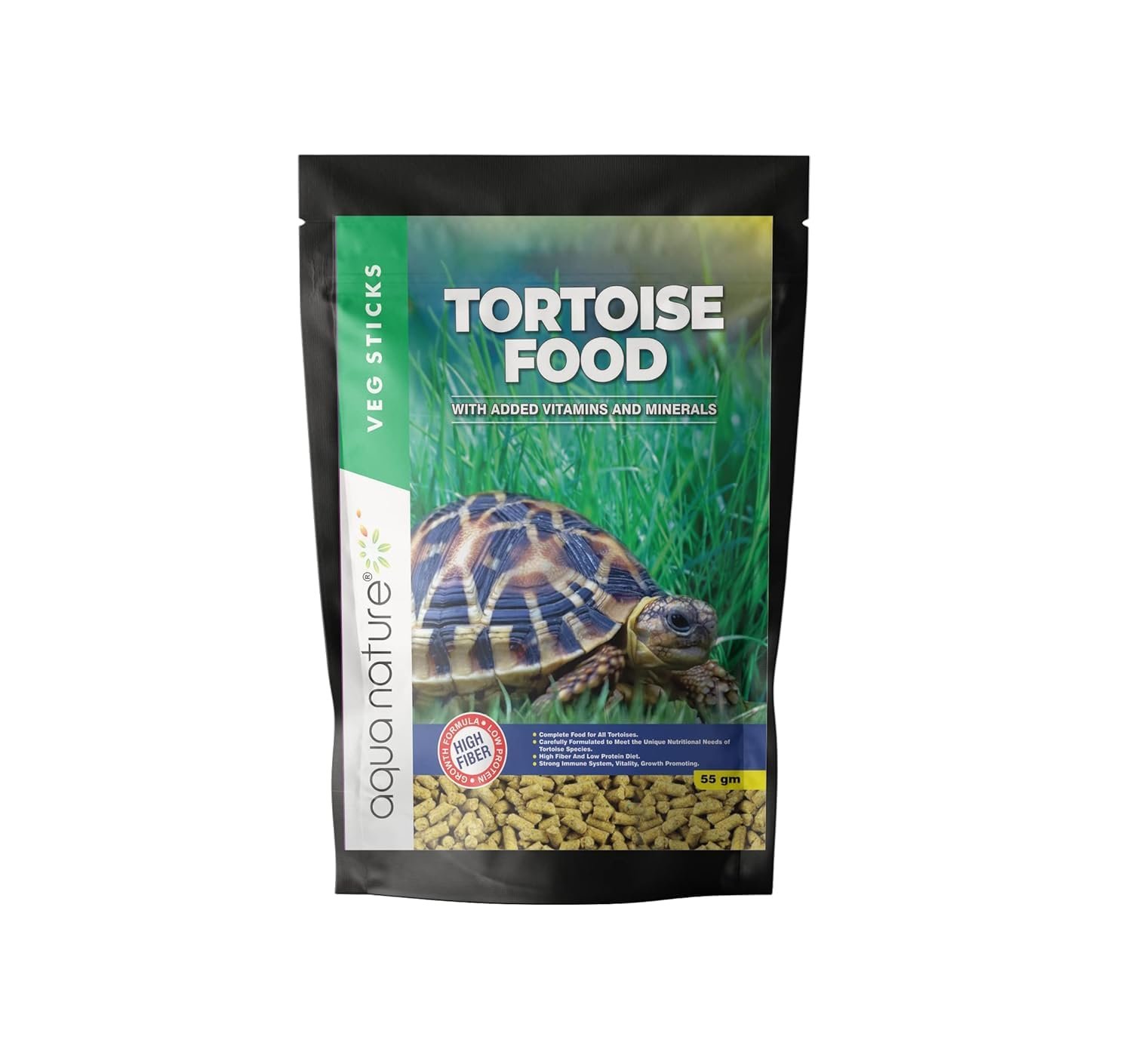 AquaNature® Tortoise Food with Added Vitamins & Minerals Veg Sticks High Fiber for Tortoise (55G), All Life Stages, Turtle