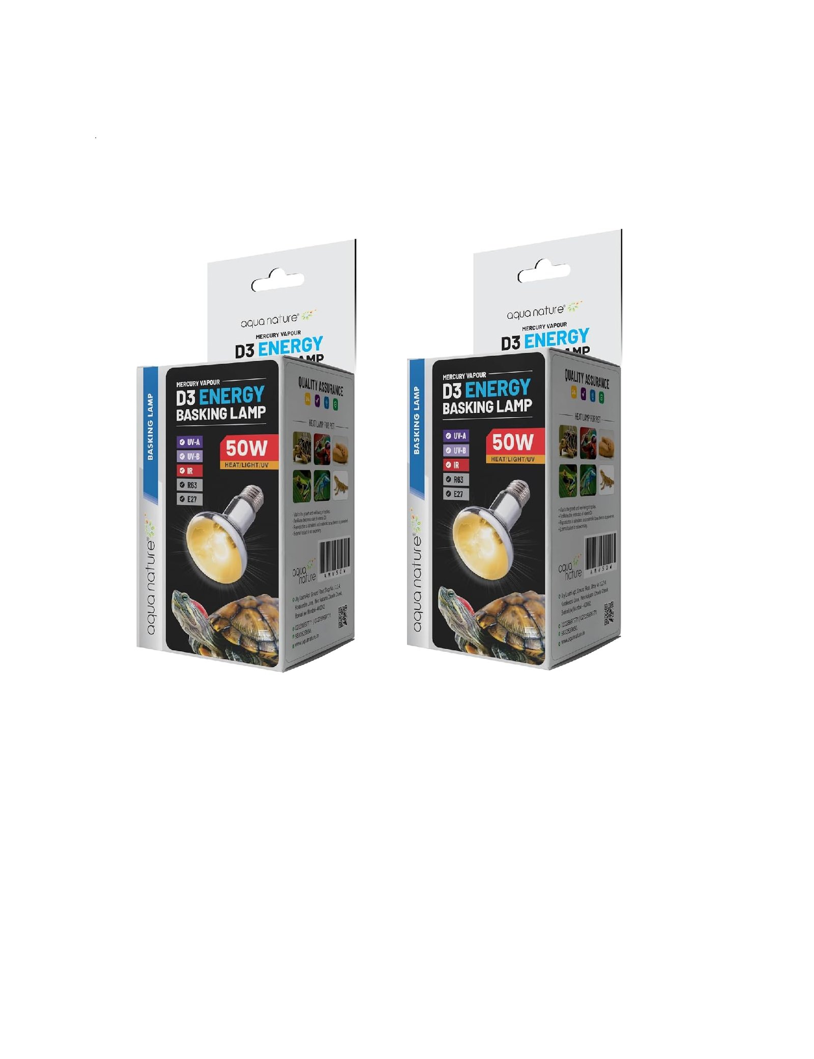 AquaNature® Turtle UVB+ UVA 3.0 220-240v Halogen Lamp for All Turtle & Reptiles (D3 Energy Basking Lamp 50w(Pack of 2))