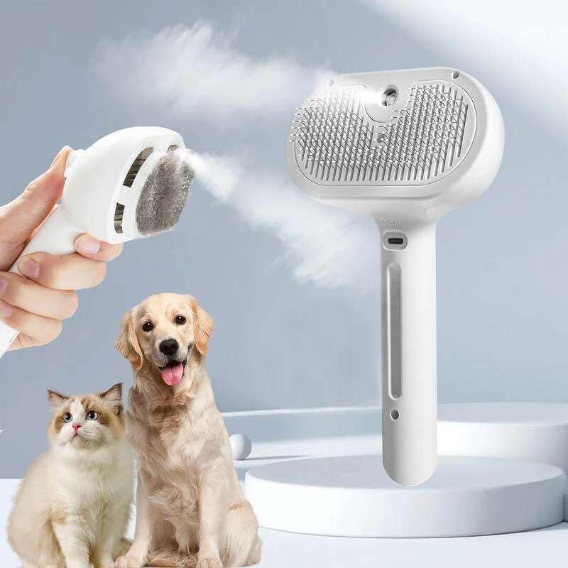 Avalonic One-Click Pet Hair Removal Comb – Self-Cleaning Deshedding Brush for Dogs & Cats | Detangling Spray Comb for Groomin