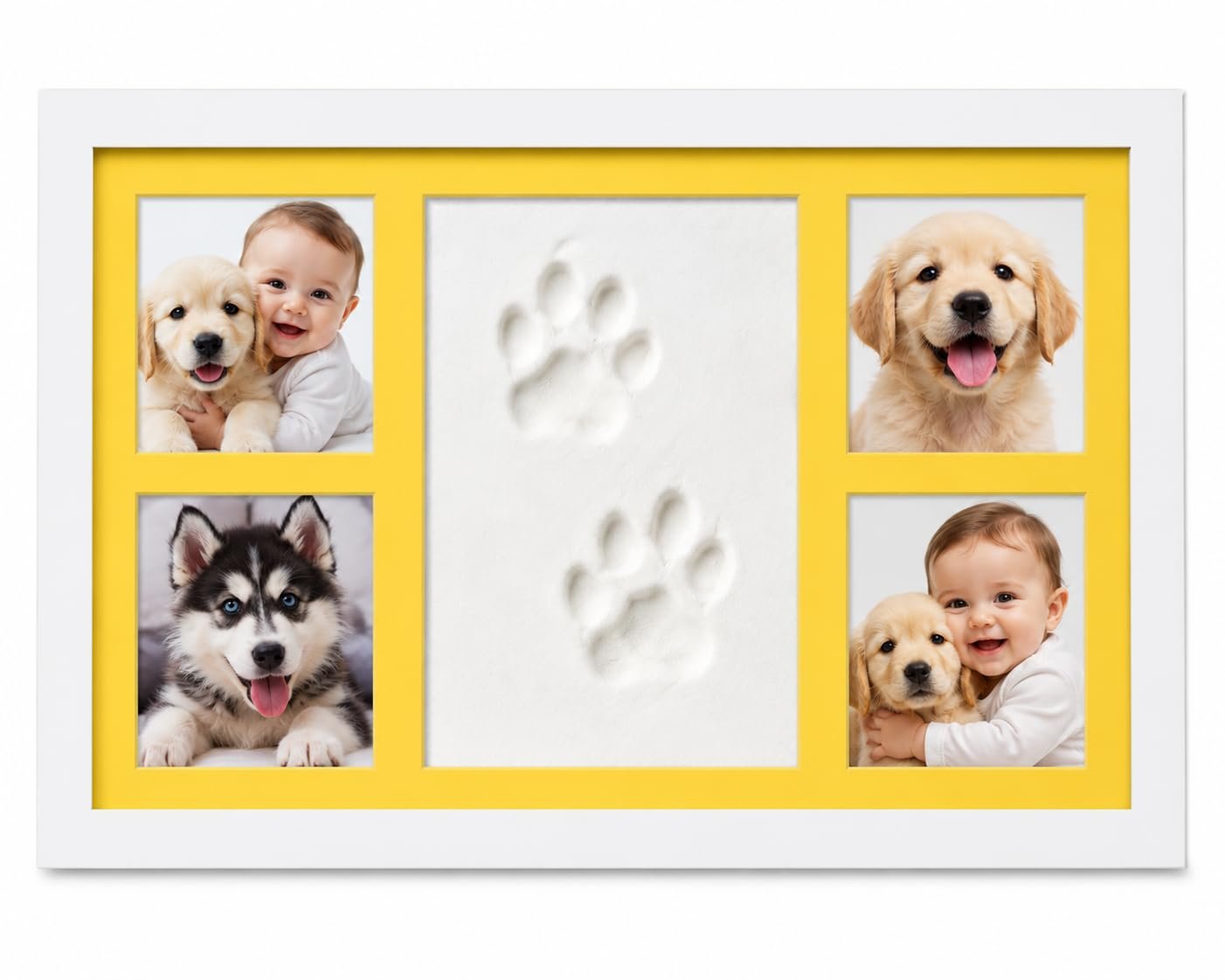 BABIES BLOOM Dog or Cat Paw Print with 4 Photo with clay Frame, Pet Paw Print Impression Kit, Pet frame, Dog or Cat Clay Pawp