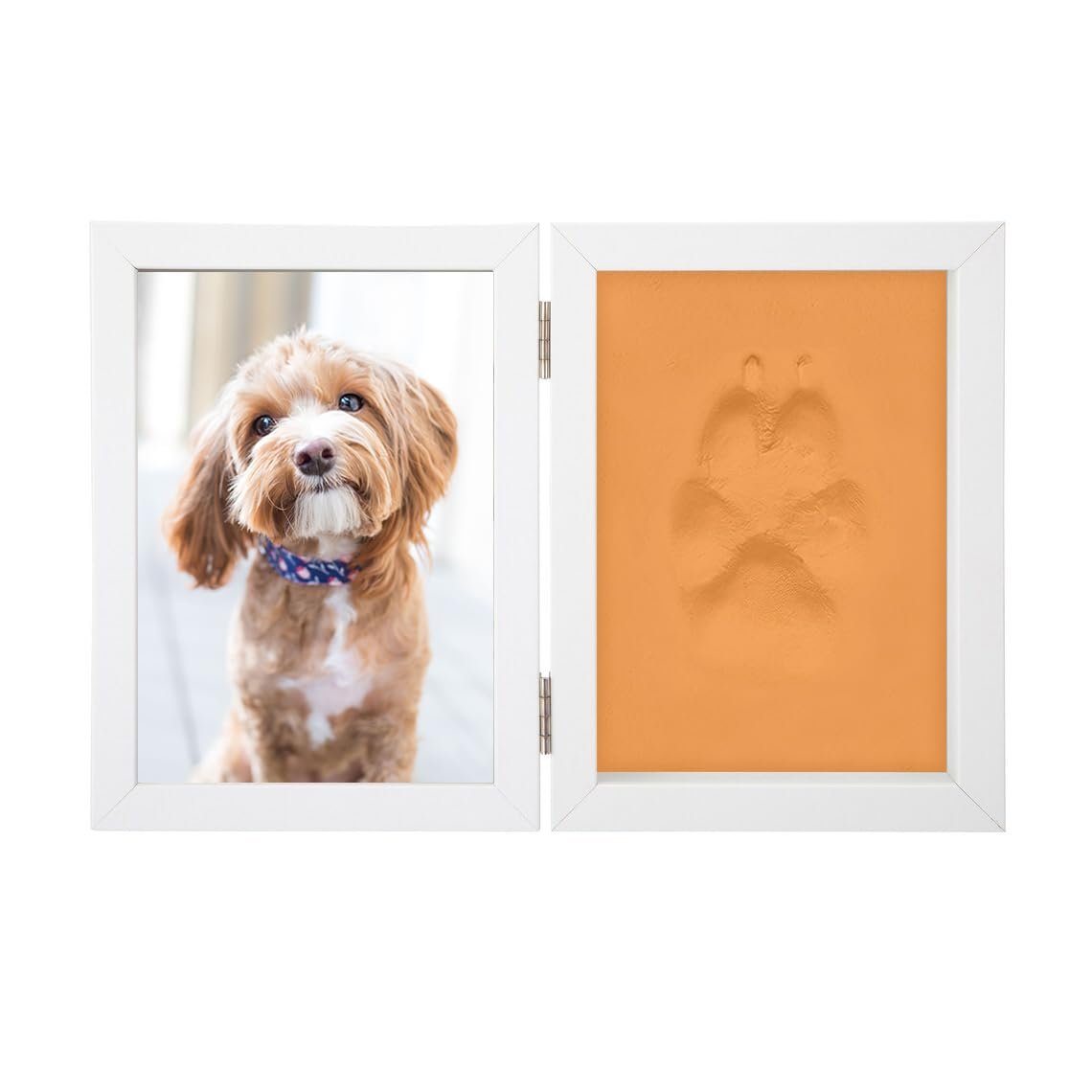 BABIES BLOOM Dog or Cat Paw Print with Photo Frame, Pet Paw Print Impression Kit, Dog or Cat Clay Pawprint Keepsake Wooden Ph