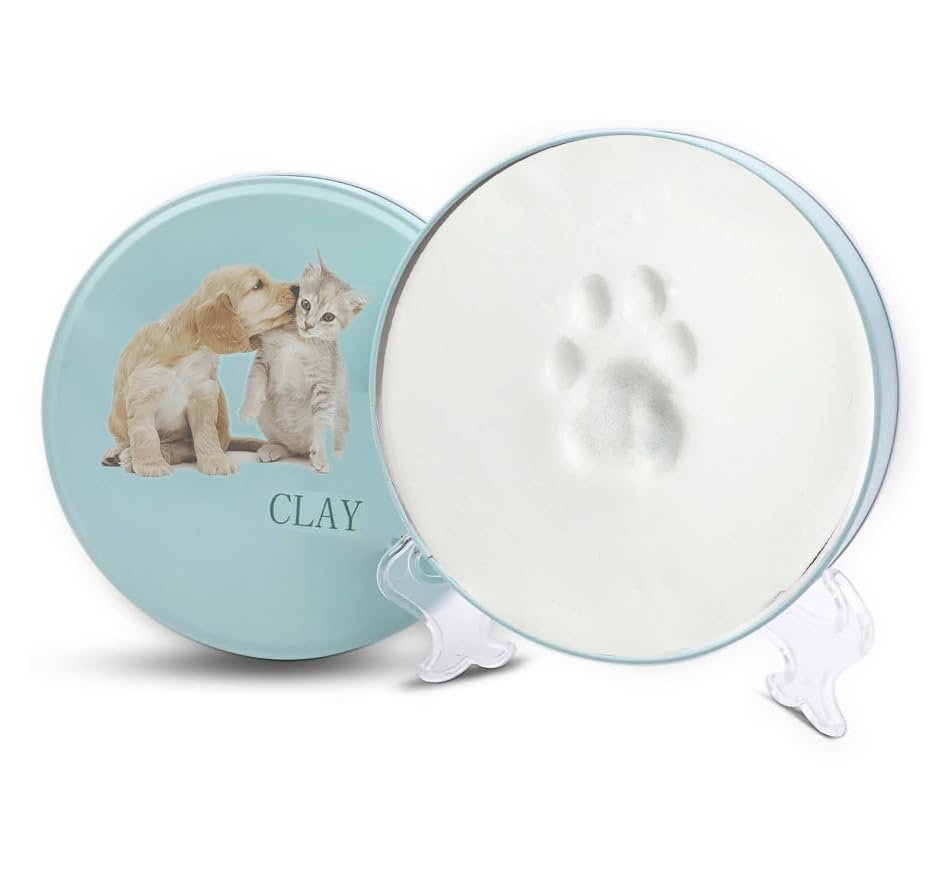 BABIES BLOOM Pet Pawprints Ornament Clay, Dog & Cat Paw Print Keepsakes, Paw Impression (Round Tin White)