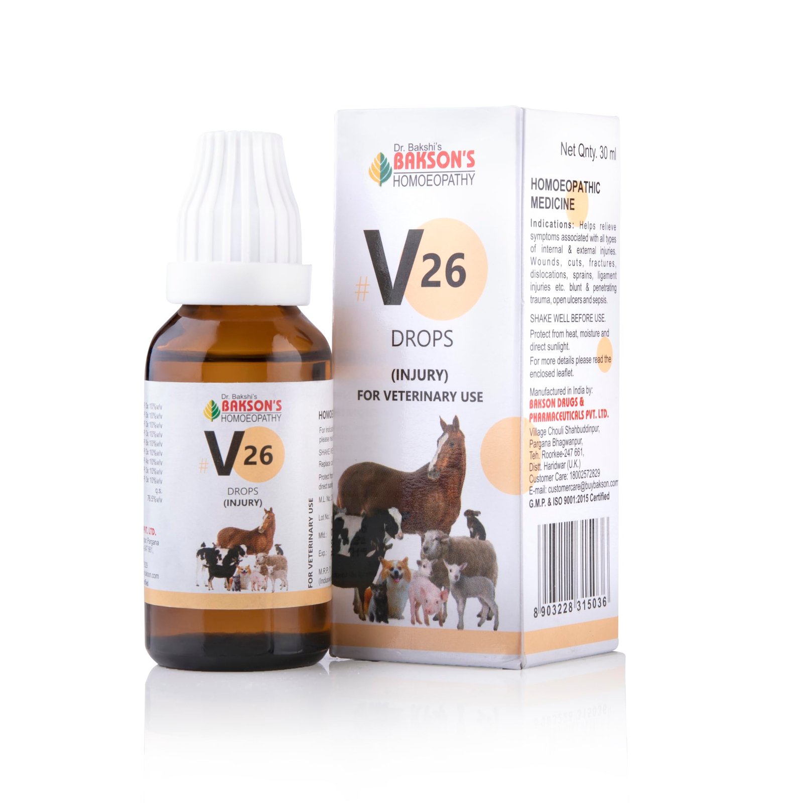 Bakson Veterinary V-26 Injury Drops for Pets | Natural Pets Skin Infection Treatment | Supports Dog Wound Care, Recovery from