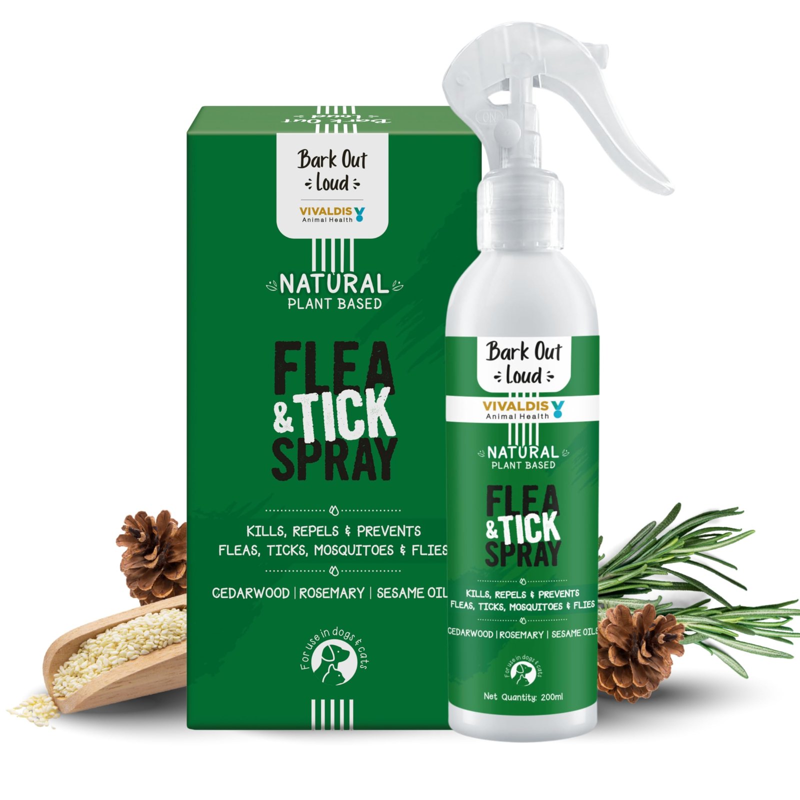 Bark Out Loud by Vivaldis - Natural Tick & Flea Spray for Dogs and Cats, Gentle on Skin, Ensures Healthy Coat 200ml