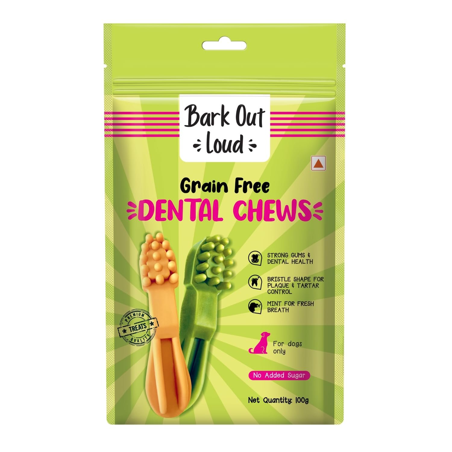 BARK OUT LOUD - Dental Treats | Brush Shape Dog Chews | Removes Plaque/Tartar | Fresh Smell | Oral Care Gluten Free| Chicken