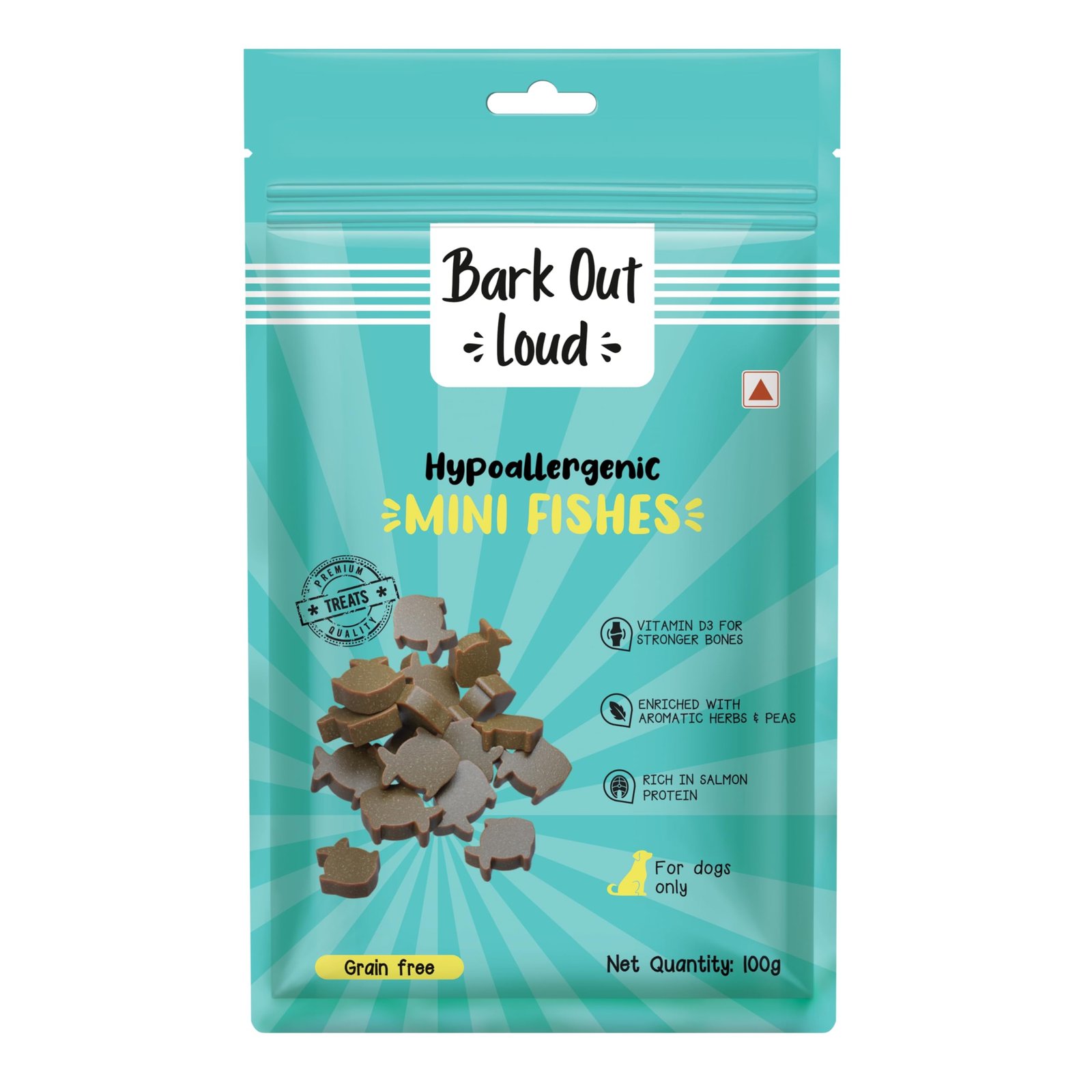BARK OUT LOUD - Mini Fishes Dog Treats | Hypoallergenic/Grain-Free | Soft Chews with Biotin | Salmon, Peas & Aromatic Herbs |