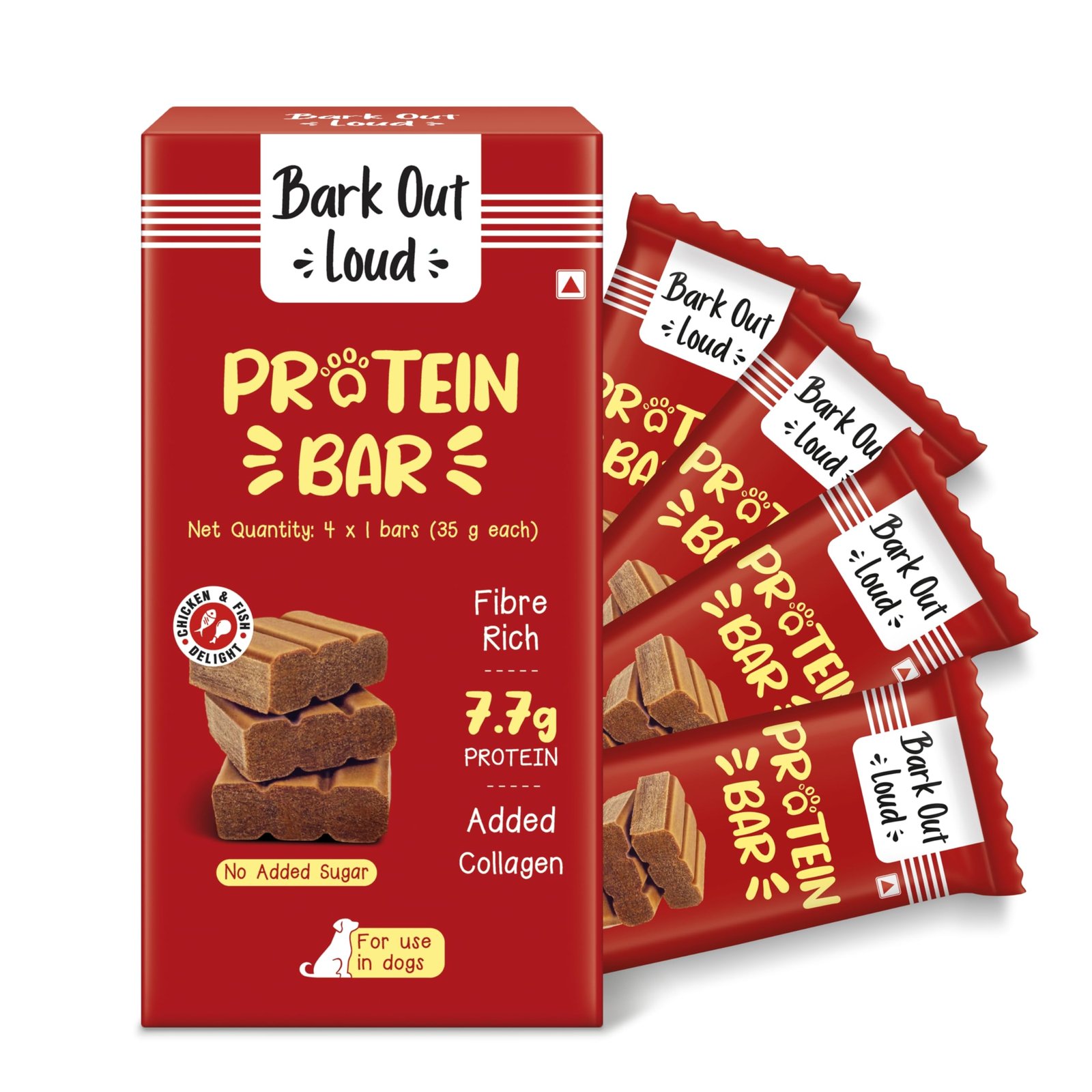 BARK OUT LOUD Protein Bars - Dog Treats with Chicken & Fish | Collagen, No Added Sugar | Pumpkin, High Fiber Snacks for Dogs