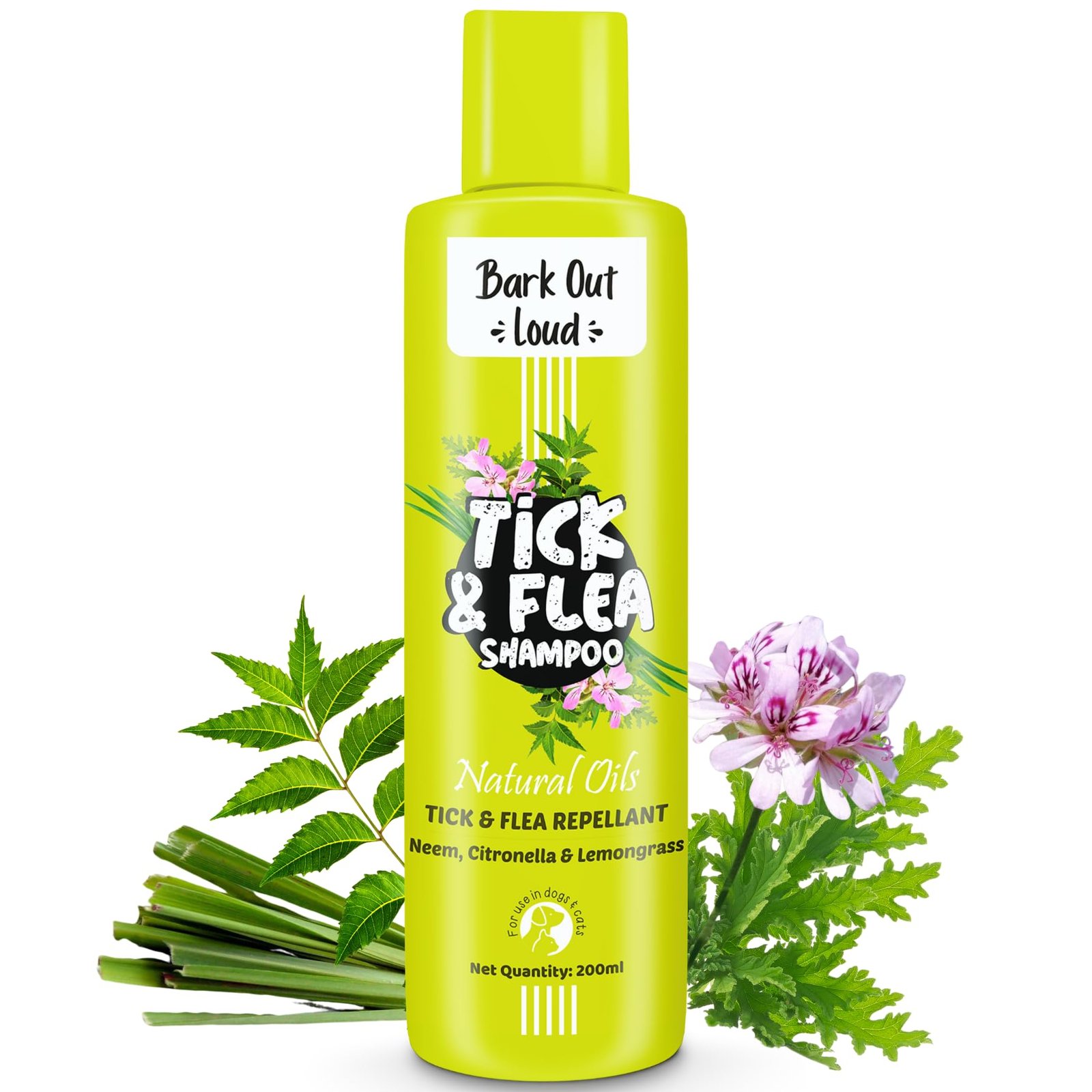 BARK OUT LOUD Tick & Flea Shampoo for Dogs & Cats| Neem & Citronella Kills & Repels Parasites, Lice | Soothes Itching | Fresh