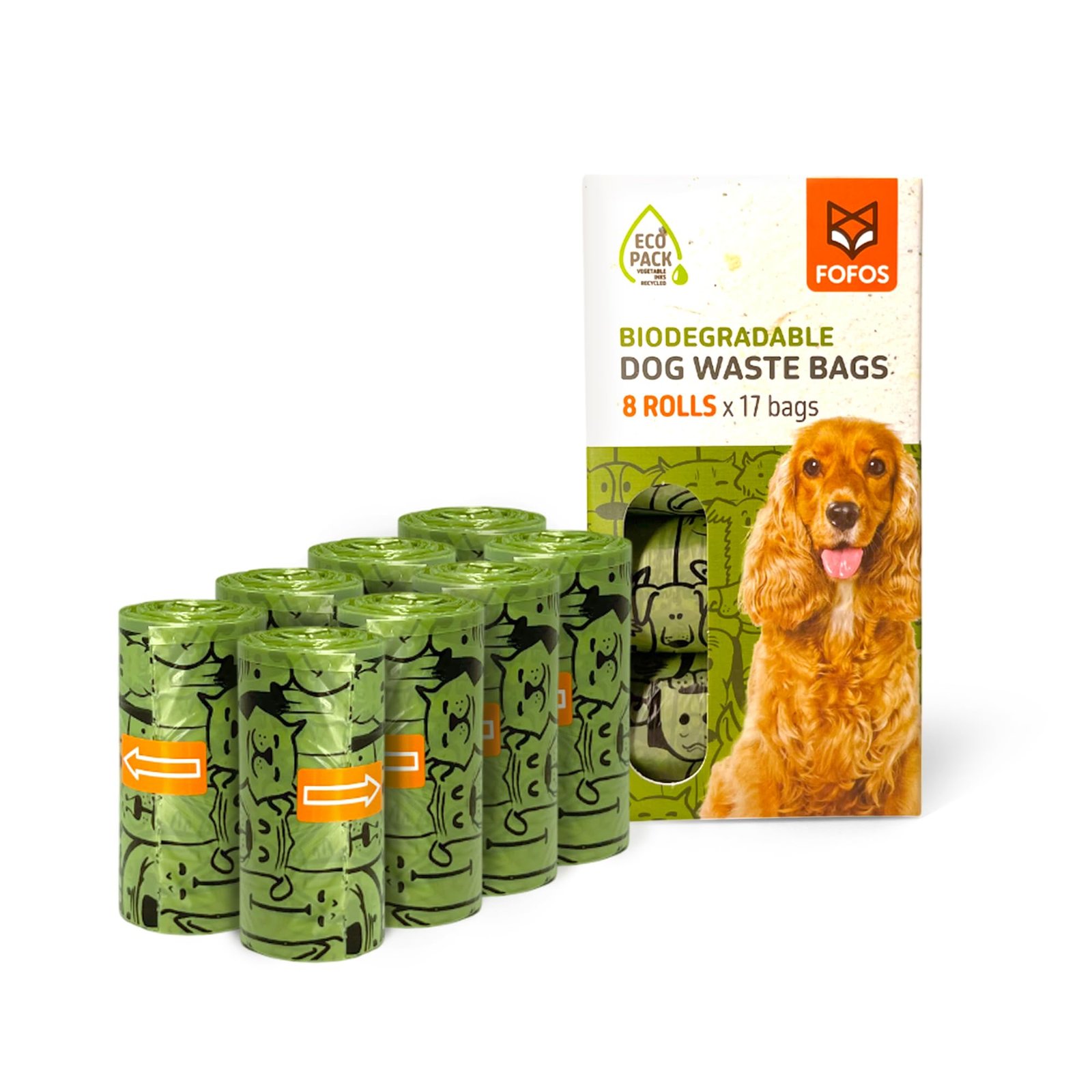 BarkButler x FOFOS Poop Bag Refills – Biodegradable Pet Waste Bags, Leakproof & Durable Dog Poop Bags (8 Rolls, 136 Bags) – G