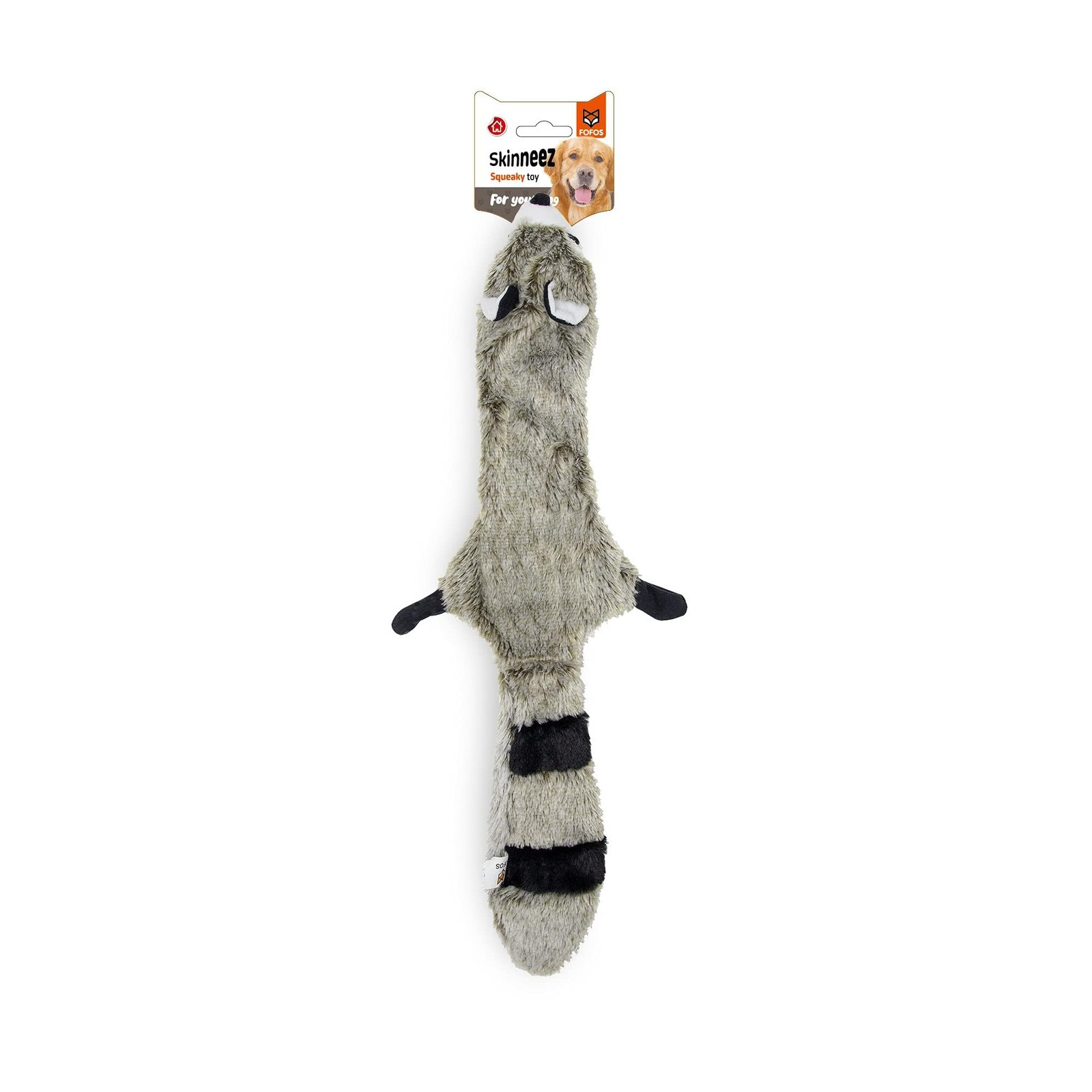 BarkButler x Fofos Skinneez Stuffing Free Raccoon - Soft & Squeaky Toys for Dogs, Dog Toys for Large Dogs (5-30kgs) - Grey
