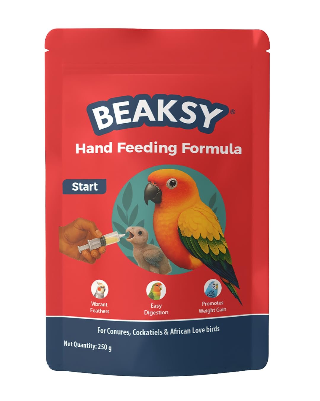 BEAKSY Start Hand Feeding Formula for Baby Birds | for Conures, Cockatiels & Love Birds | Promotes Weight Gain, Vibrant Feath