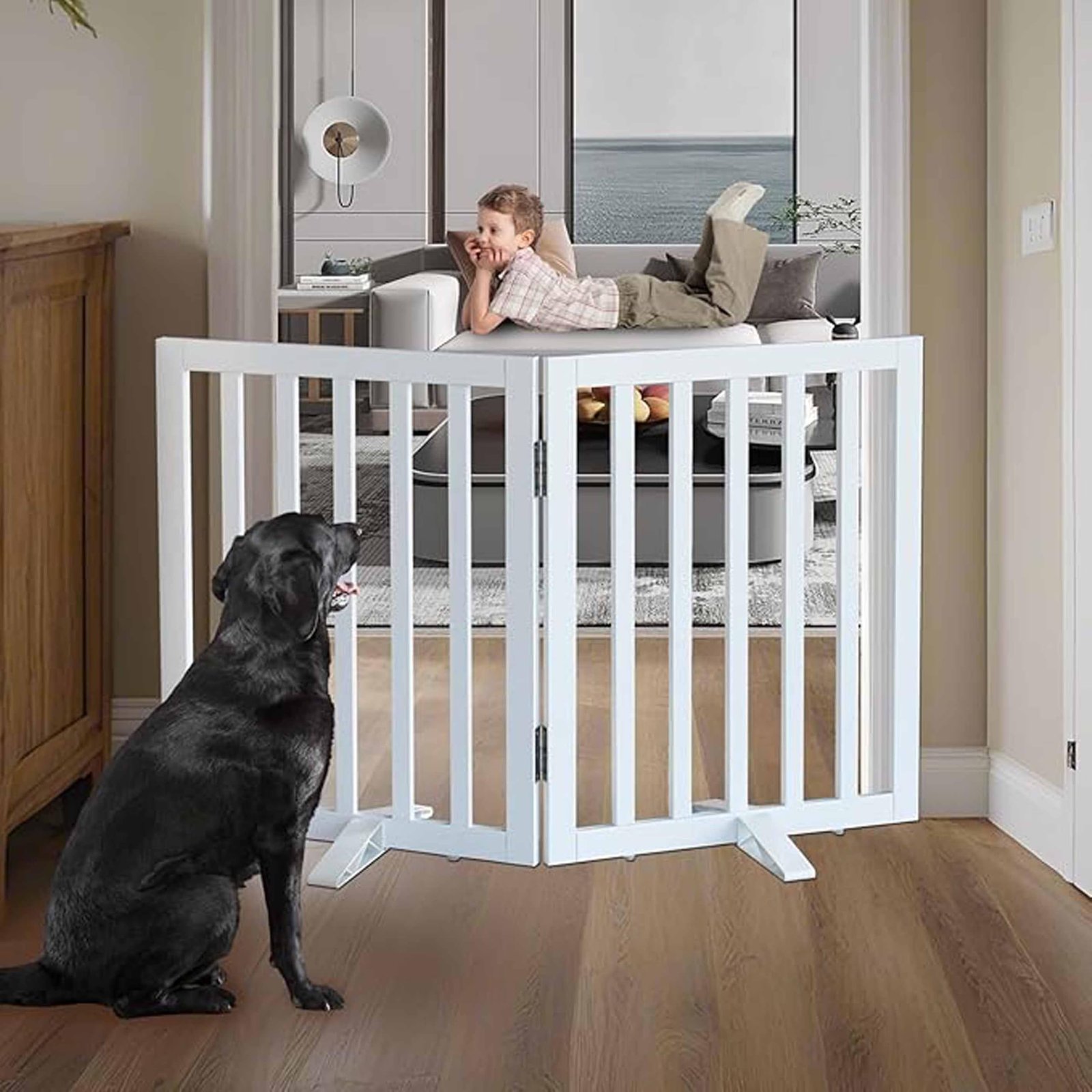 Belief Foldable Wooden Pet Gate for Dogs & Cats – Indoor Safety Barrier for Doorways, Hallways & Stairs | Free-Standing, Port