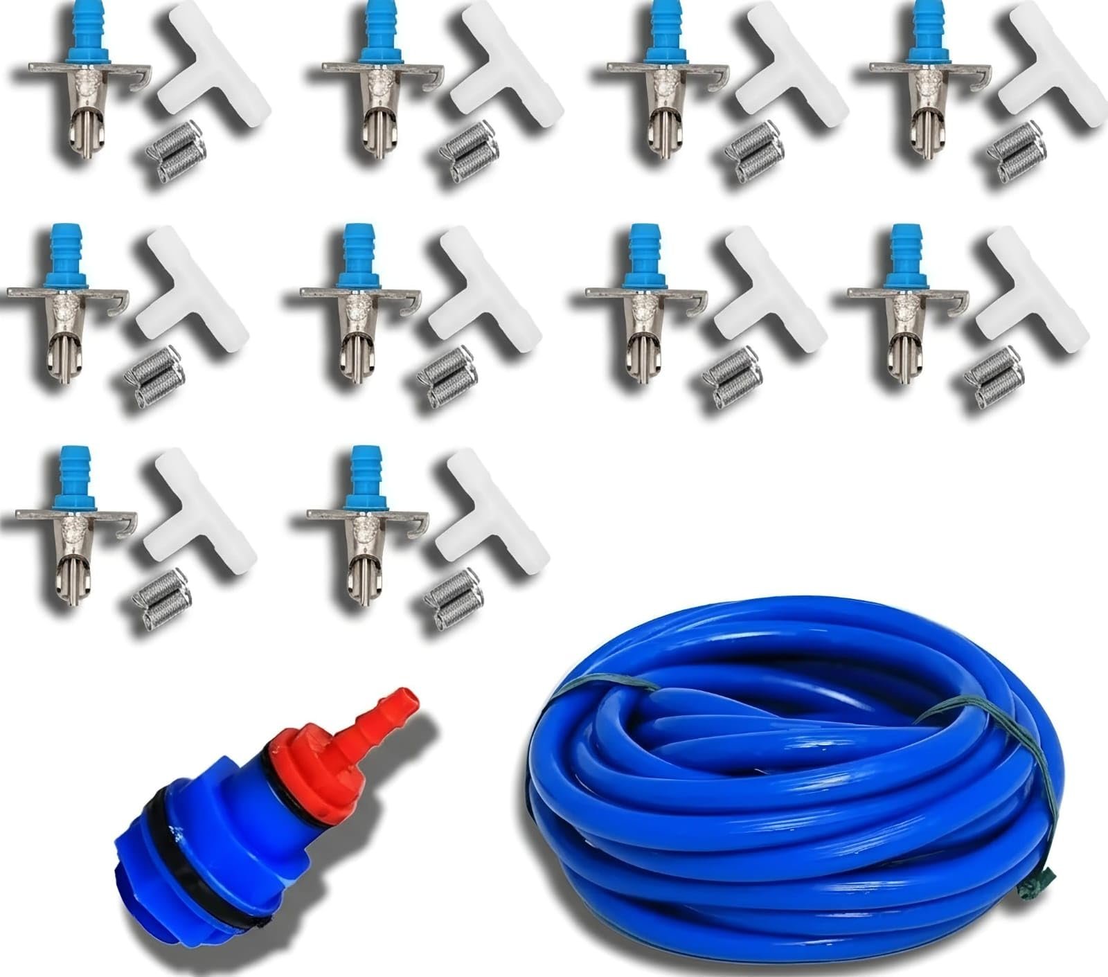 Bethlehem Farm Automatic Rabbit Water Nipple Drinker Blue 1 ROLL Tube | 10 Nipple | 10 T | 10 Spring | 1 Connector