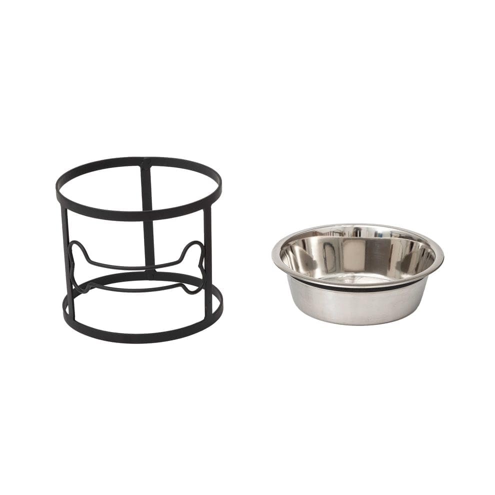 bhoomi Lifestyle Single Dog Bowl Stand - Bone Single Feeder (Black) with Bowl Large