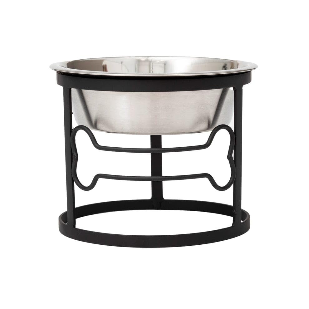 bhoomi Lifestyle Single Dog Bowl Stand - Bone Single Feeder (Black) with Bowl Small