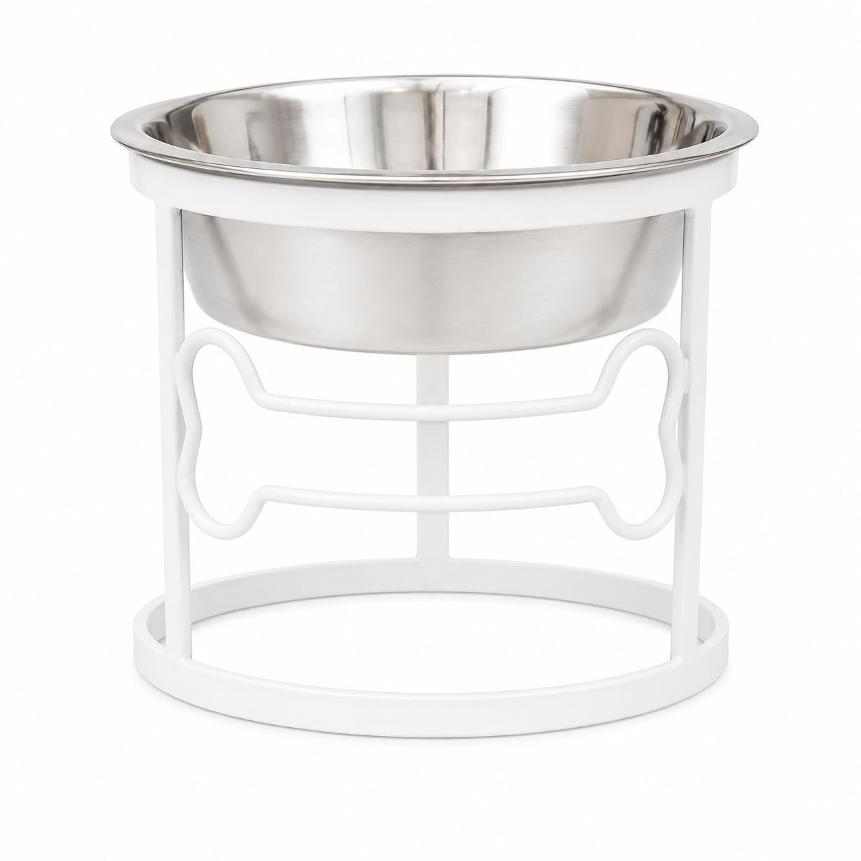 Bhoomi Lifestyle Single Elevated Dog Bowl Stand with Stainless Steel Bowl, Bone Design Metal Feeder for Large Dogs, Raised Pe