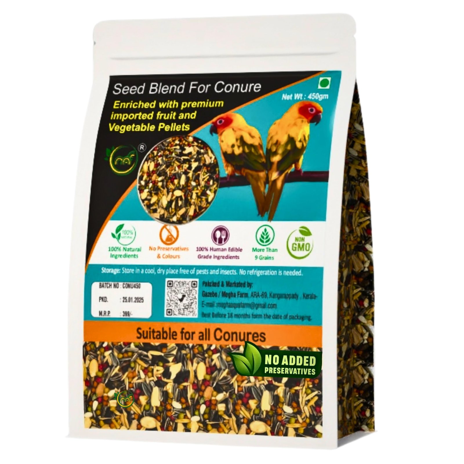Bird Food for Conures 1 kg |Exotic Seed Blend with Real Fruit & Veggie Pellets | Premium & Natural Vitamins Enriched Daily Di