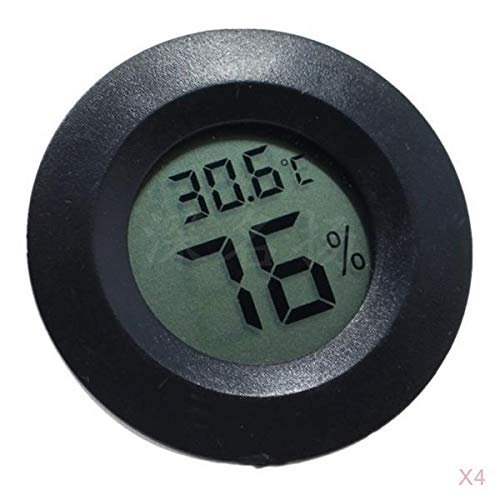 BNF® 4X Round Digital Thermometer Humidity,LCD Display for Reptile Tank Black|Pet Supplies | Reptile Supplies|4 Pieces Digita