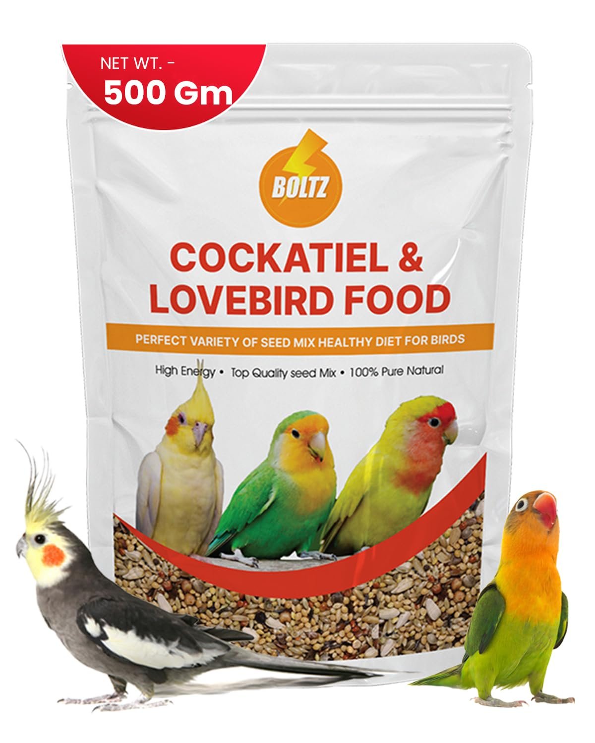 Boltz Adult Bird Food for Cockatiel & Lovebirds Mix Food 500Gm- Foxtail Millet, Yellow Millet, Canary, Sunflower, Mix Seed fo
