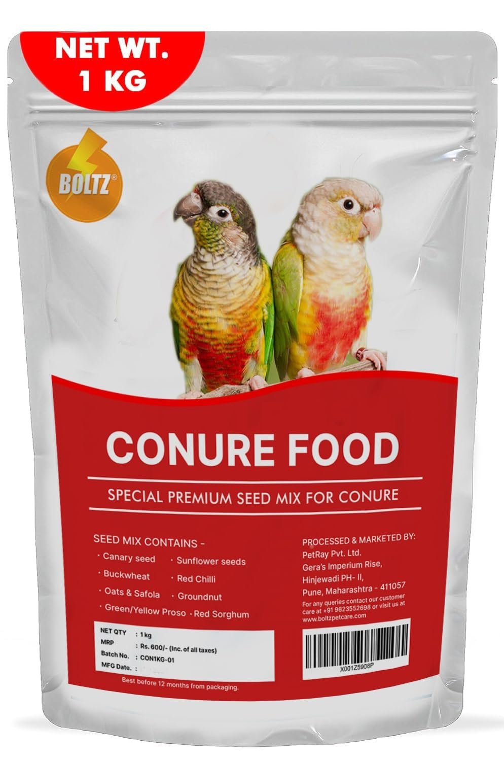 Boltz Best Bird Food for Conures, Natural and Healthy Premium Seed Mix for Conure Parrot, Daily Birds Treat for Conures, Comp