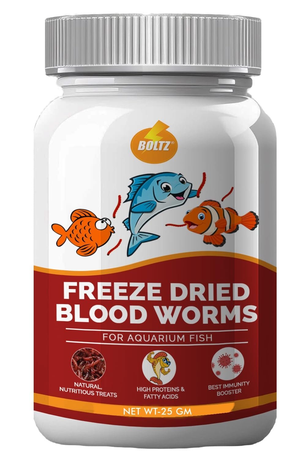 BOLTZ Freeze‑Dried Blood Worms Fish Food 25 g – Natural Premium Treat for Bettas, Tetras, Arowana, Flowerhorn, Oscar – Enhanc