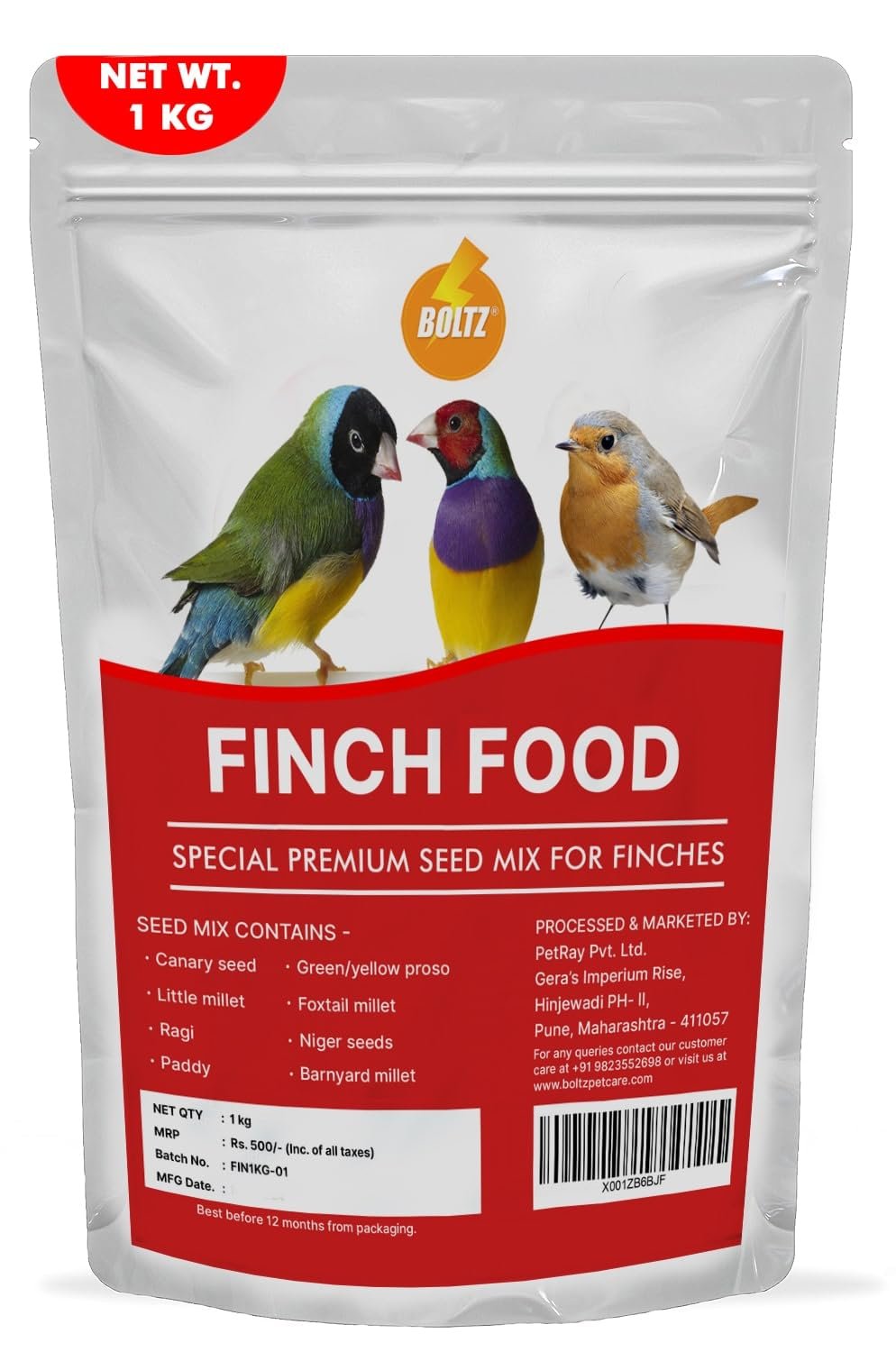 Boltz Premium Bird Food for Finches Complete Nutritional Mix Seeds, Healthy Food for Finch, No Chemical or Artificial Colors,