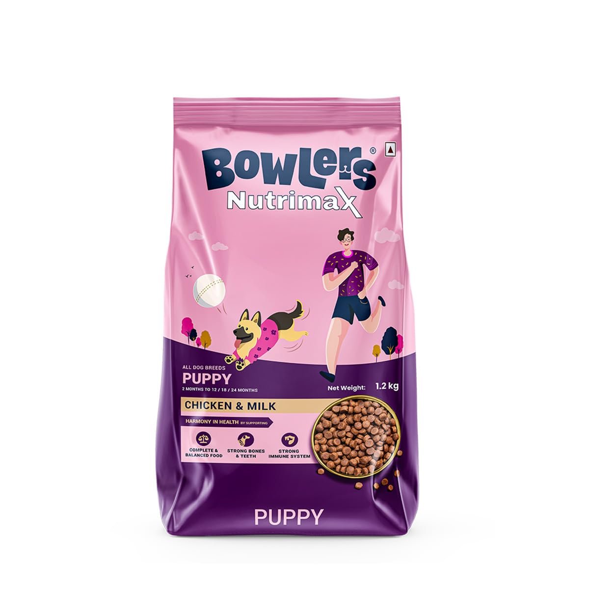 Bowlers Nutrimax Puppy Dry Dog Food | Chicken & Milk |1.2 kg | Smooth Digestion & Shiny Coat | Promote Healthy Growth | Stron