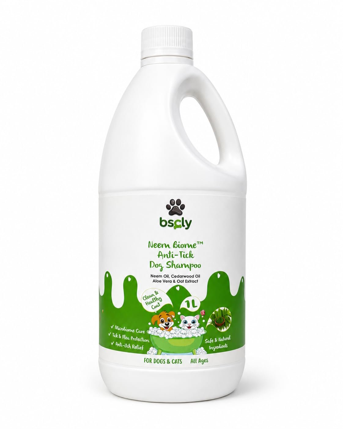 Bscly Neem Dog Shampoo 1000ml | Anti Tick & Flea Shampoo for Dogs | Neem, Aloe & Coconut Oil | Dog Shampoo for Itchy Skin, Ha