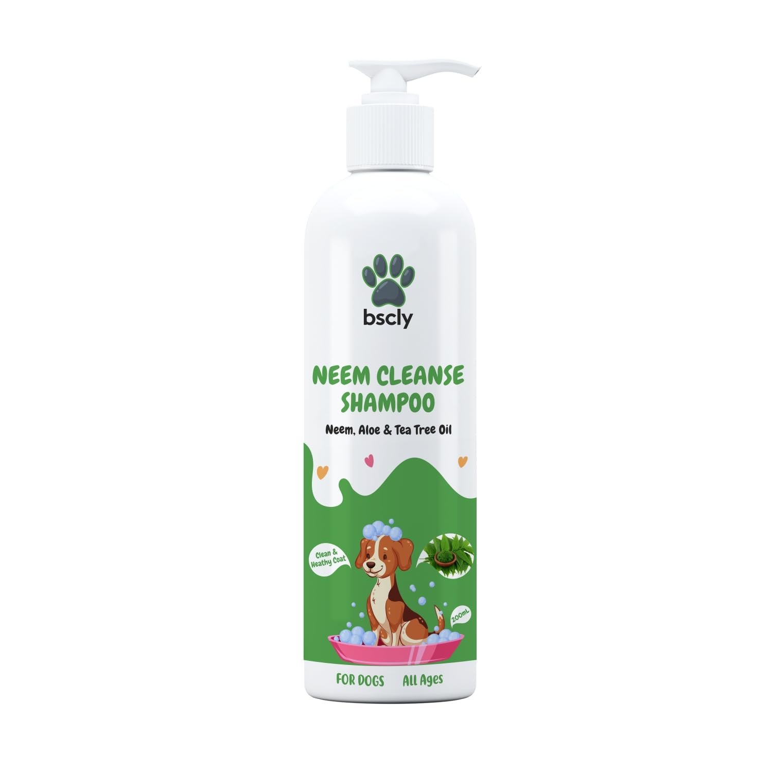 Bscly Neem Pet Herbal Shampoo, Ticks & Fleas Prevention, Enriched with Aloe & Coconut Oil, Ph Balanced Dog Shampoo, Heals Ski