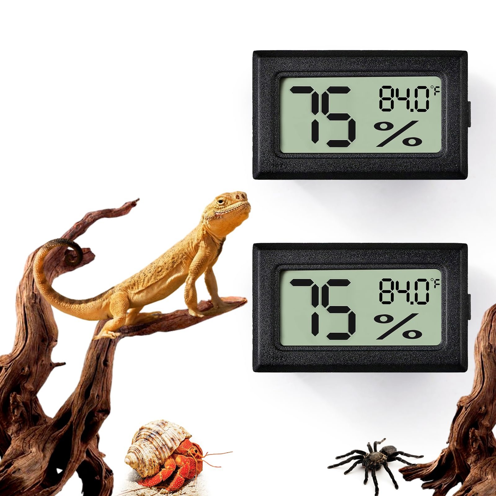 BSRESIN 2 PCS Rectangle Reptile Thermometer and Humidity Gauge for Bearded Dragon Accessories, Reptile Tank Accessories for J