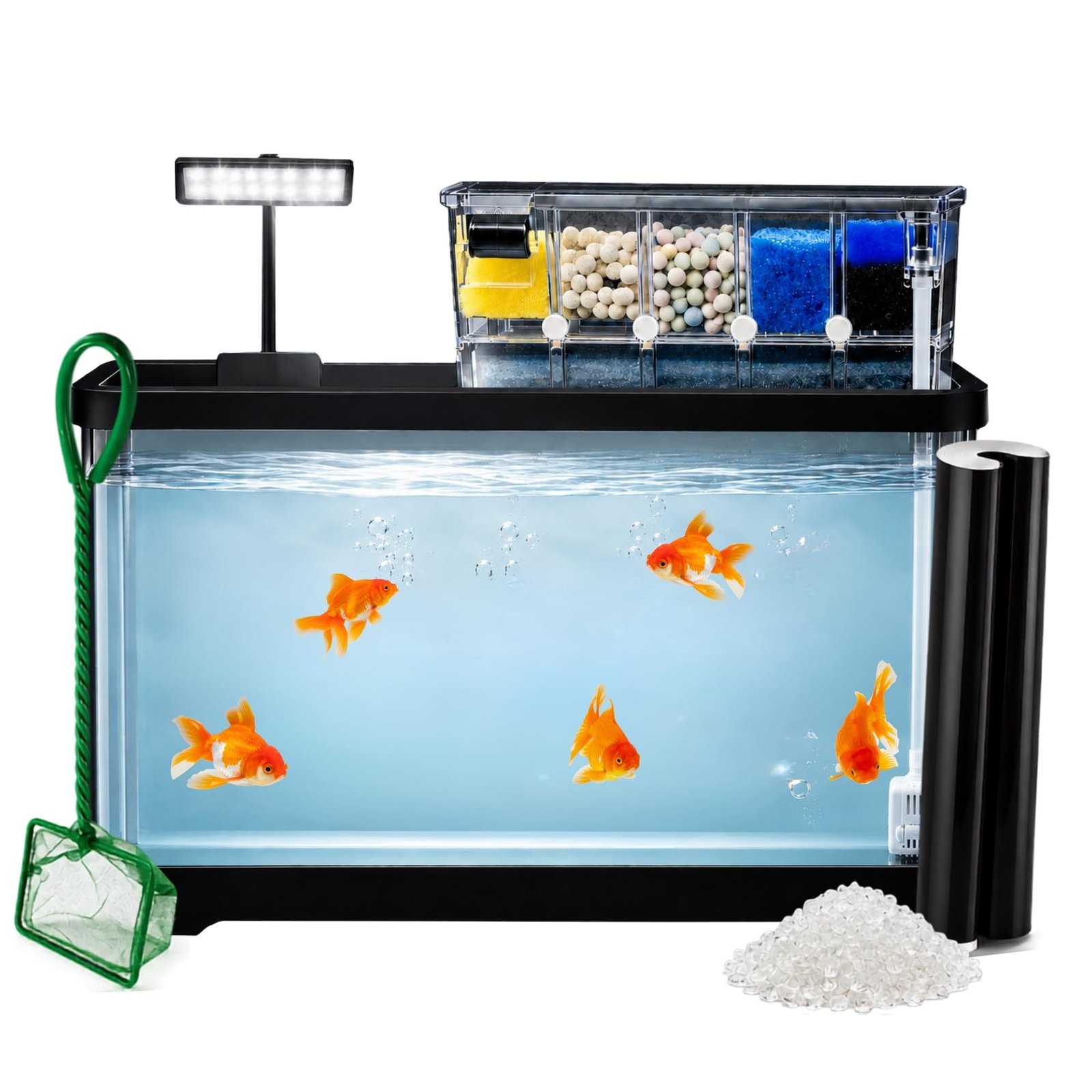 Buraq Curved Aquarium Fish Tank with Complete Setup Kit, Unbreakable Polycarbonate Moulded Aquarium Tank for Home & Office (L