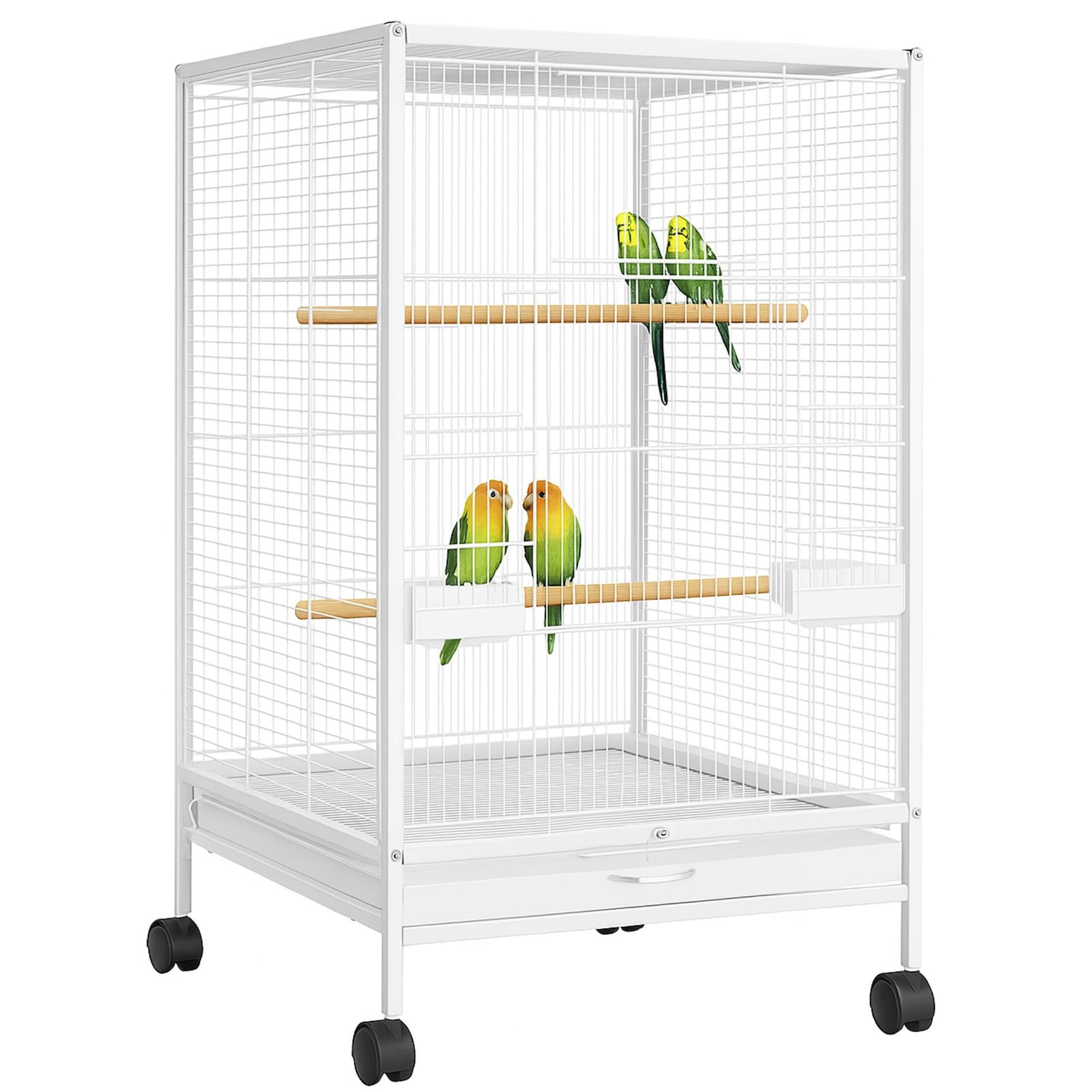 Buraq Pets 30 Inch White Bird Cage with Wheels for Parrot Cockatiel Budgie