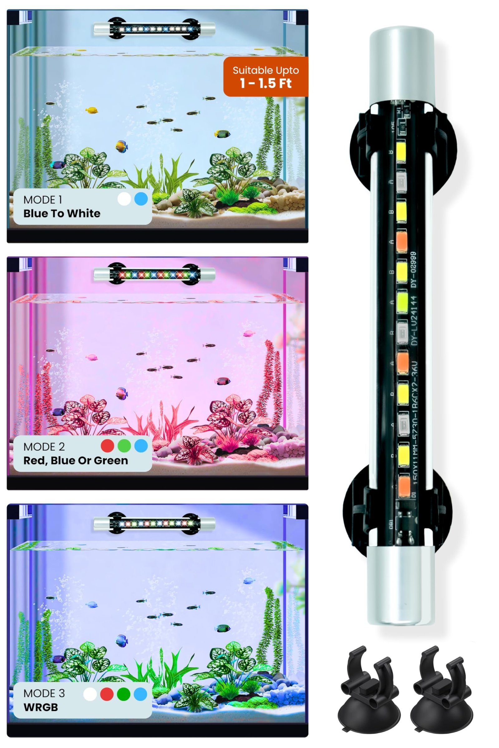 BURAQ Pets Aquarium Led Light Multi Colour WRGB for 1.5 FT Fish Tank