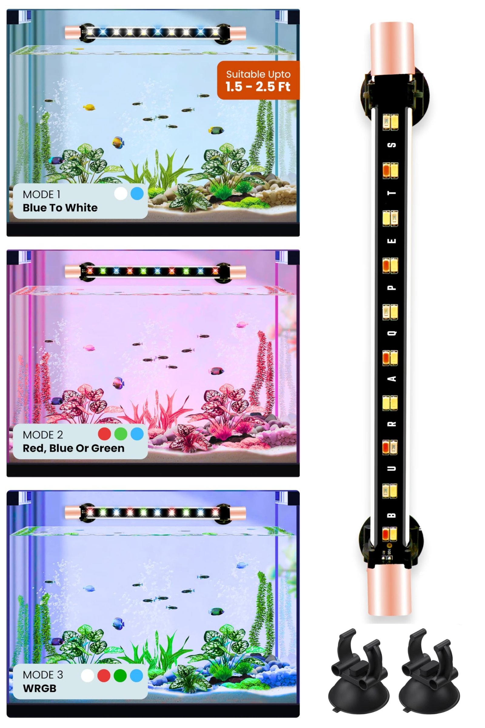 Buraq Pets Aquarium Led Light Multi Colour WRGB for 2.5 FT Fish Tank
