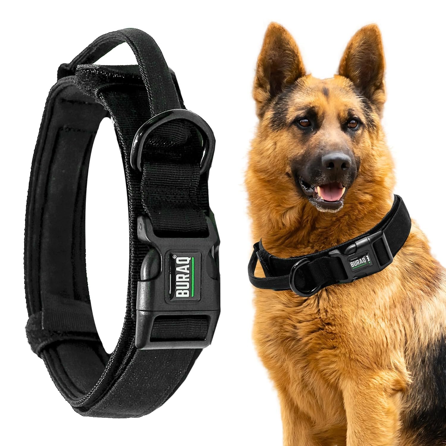 Buraq Pets Tactical Dog Collar with Handle Heavy Duty Black